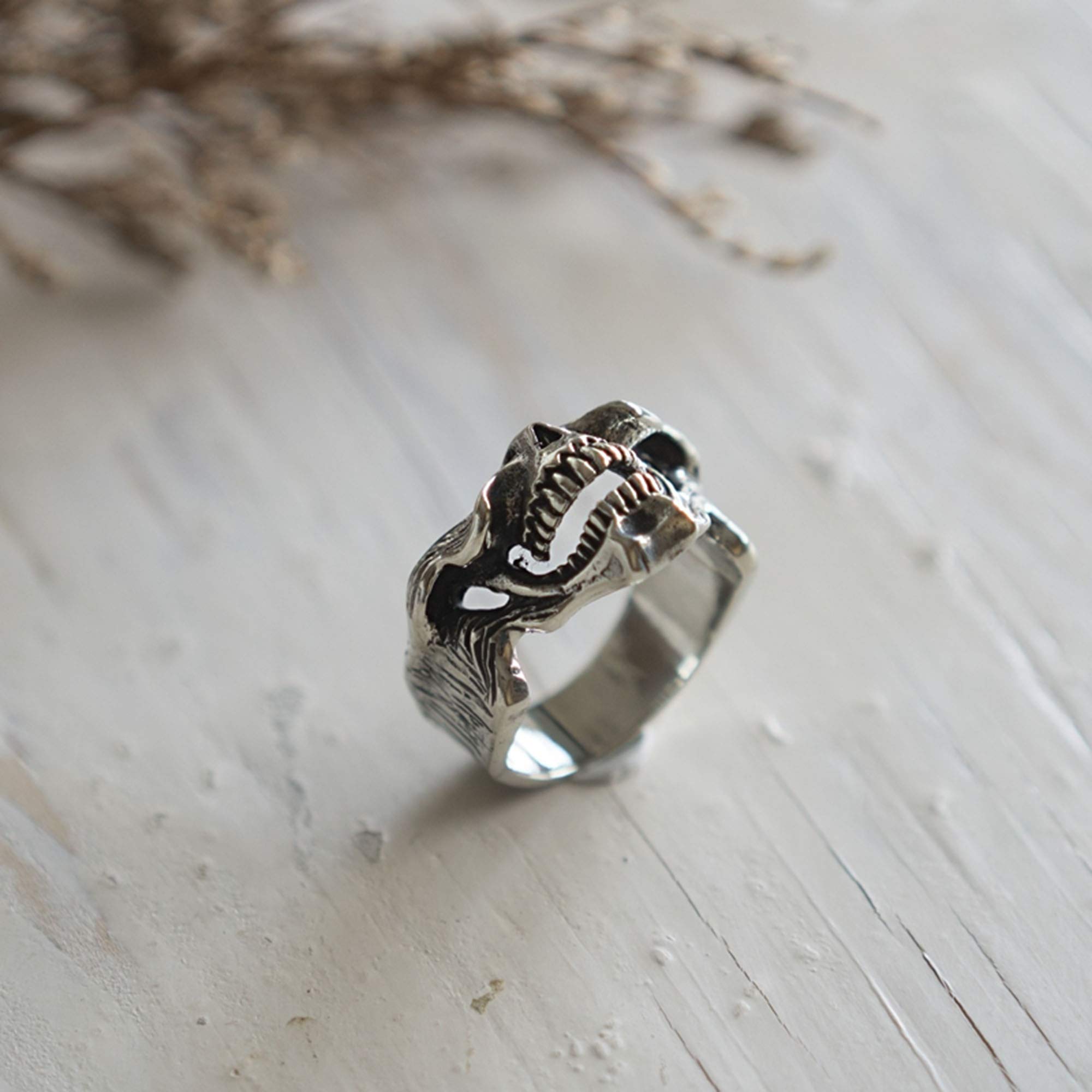 Devil Teeth Smile Ring - 925 Sterling Silver Skull Mask Biker Punk Vampire Jewelry for Halloween, Gothic Fashion & Motorcycle Accessories