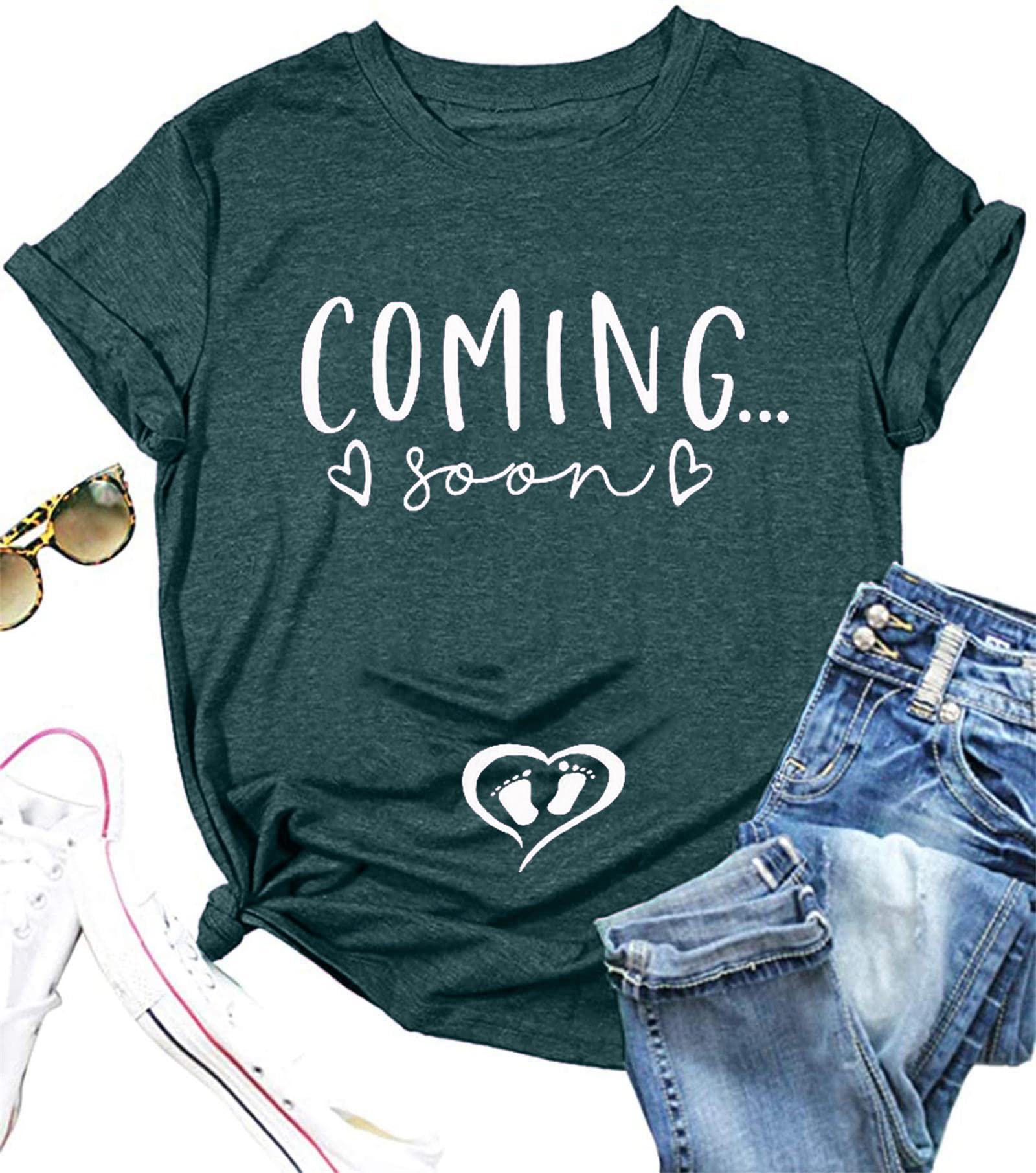 VILOVE 'Coming Soon' Pregnancy Announcement T-Shirt for Women - Cute Maternity Tee for Expecting Moms & Baby Shower Gifts - Perfect for Gender Reveals, Maternity Photos & New Mom Apparel
