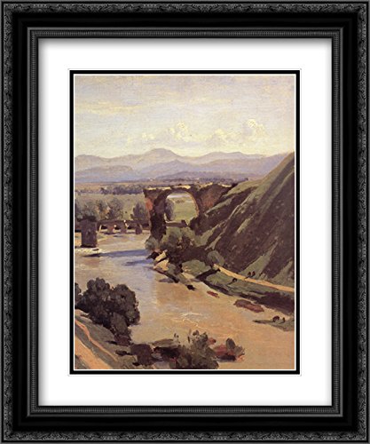 Jean Baptiste Camille Corot The Augustan Bridge At Narni Museum Art Print - 20x24 Inch Black Ornate Framed Painting with Double Matting - Perfect for Living Room, Office or Gallery Wall Decor