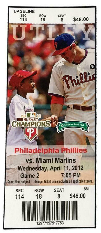 2012 Philadelphia Phillies Game Tickets - Lot of 3 | Authentic MLB Collectibles for Baseball Fans & Sports Memorabilia Enthusiasts | Perfect for Framing, Gifting, or Adding to Your Sports Collection