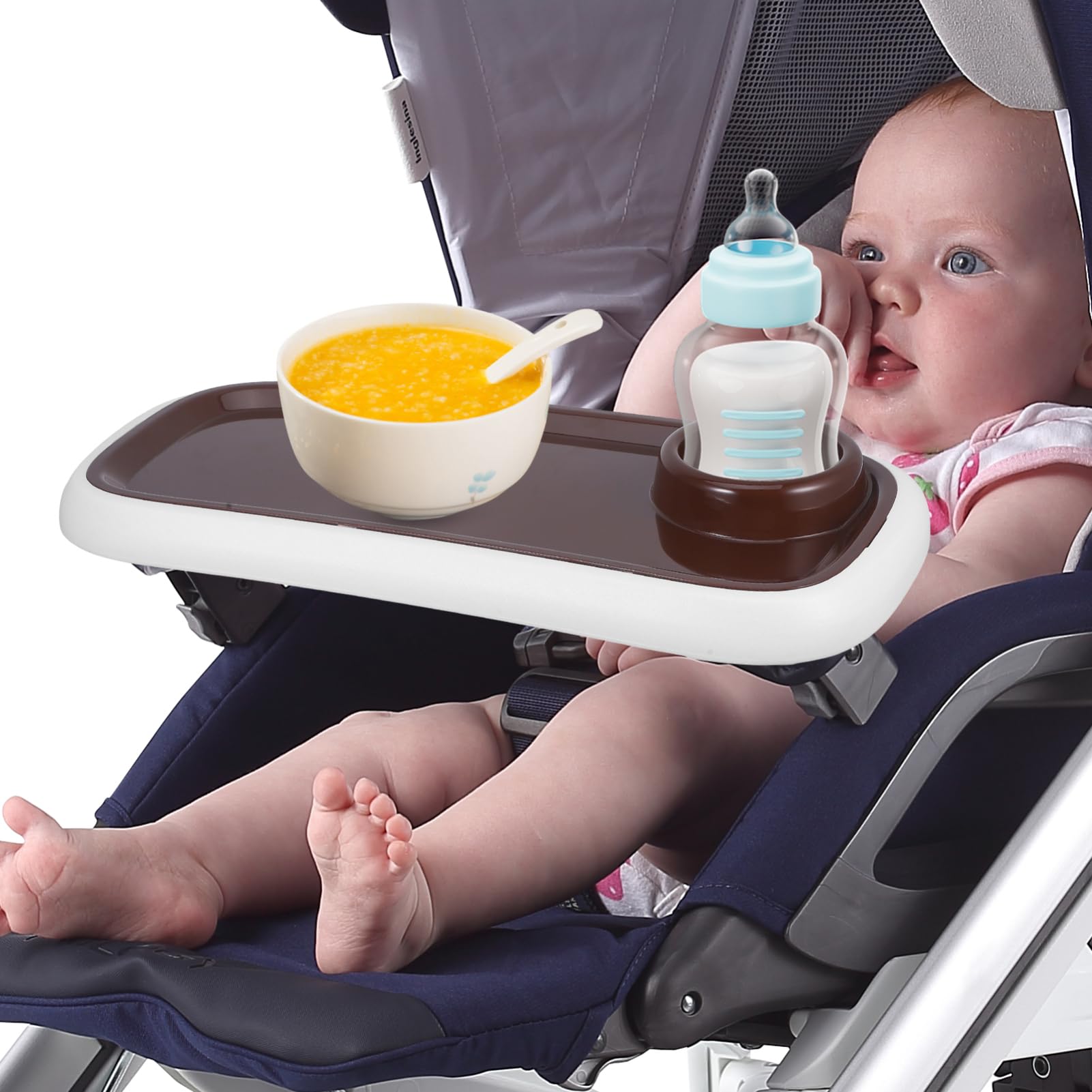 ANDRESLAD Stroller Tray with Cup Holder - ABS Snack & Food Tray for Baby Strollers - Perfect for Coffee, Snacks, and On-the-Go Meals