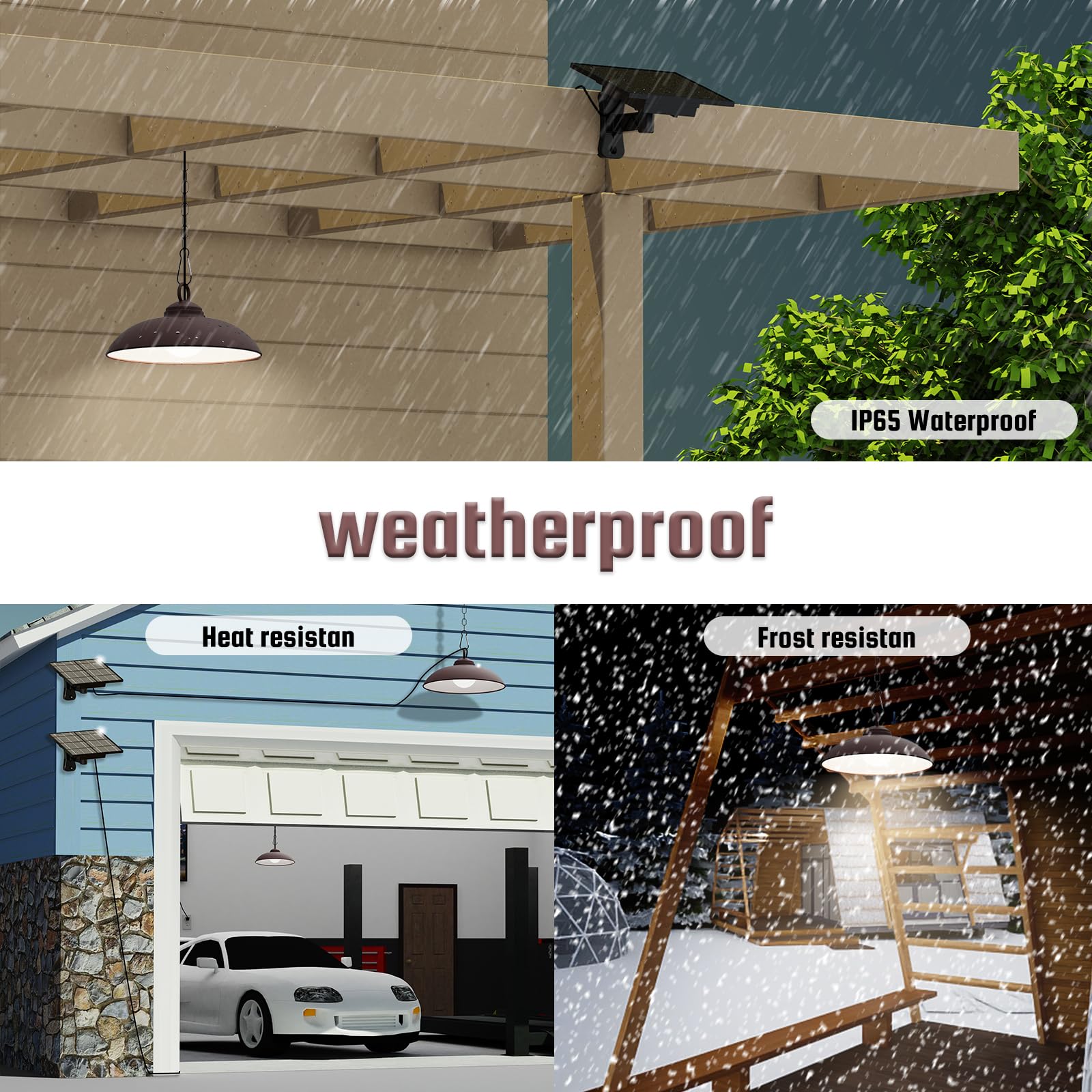 Solar Pendant Lights Outdoor Indoor - 300 Lumen LED Solar Shed Light with Remote Control, 3 CCT Options, 2 Brightness Levels & Timer - Rubbed Bronze Finish (Single Pack) - Perfect for Patio, Garden, Garage & Home Decor
