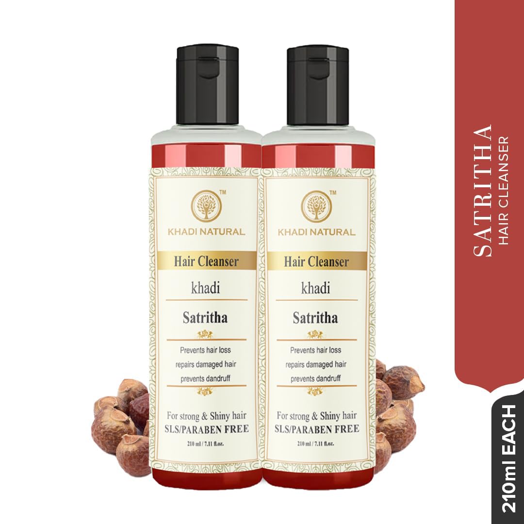 Khadi Natural Satritha Shampoo for Strong Hair Growth | Herbal Anti-Hair Fall Shampoo | Repair Damaged Hair Naturally | All Hair Types | 2-Pack (420ml Total) | For Daily Use & Hair Care Routine