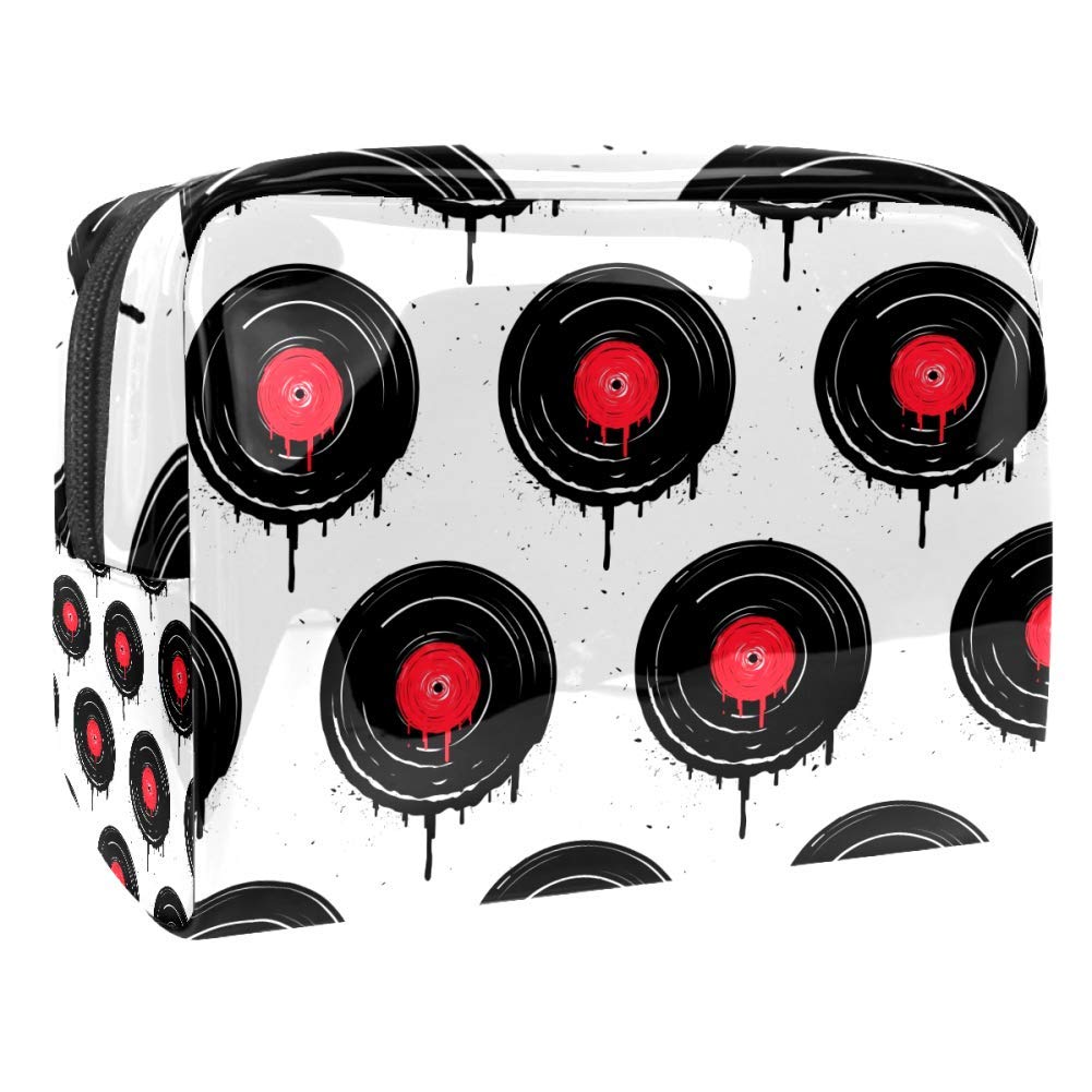 Portable Waterproof Makeup Bag for Women - Travel Cosmetic Organizer with Zipper, Toiletry Pouch for Makeup Brushes & Skincare - Perfect for Gym, Vacation & Daily Use (Melted Vinyl Records Design)