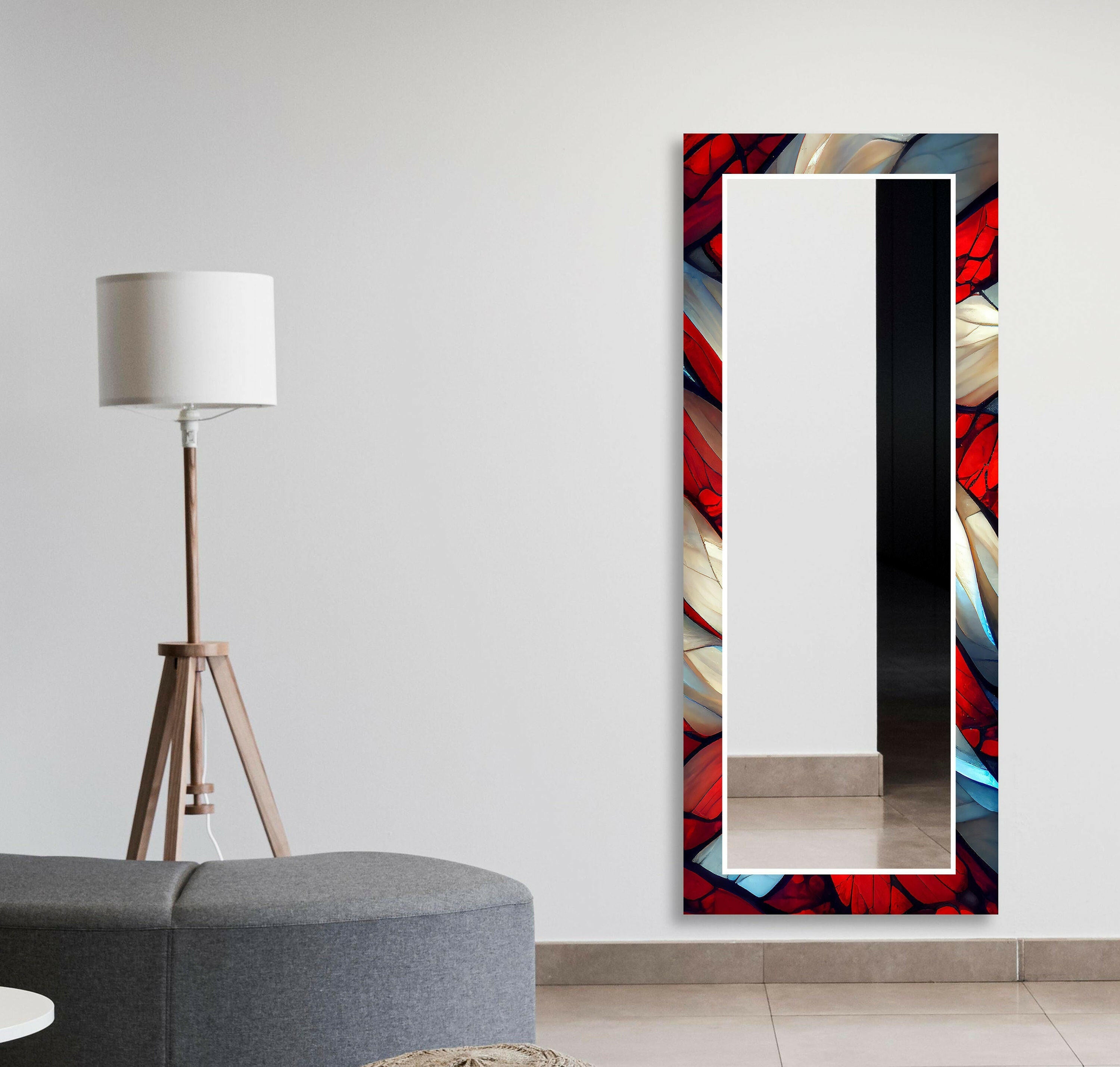 Vibrant Stained Glass Wall Mirror - Handcrafted Decorative Mirror for Living Room, Bedroom, Bathroom & Entryway - Boho Home Decor & Feng Shui Accent Piece