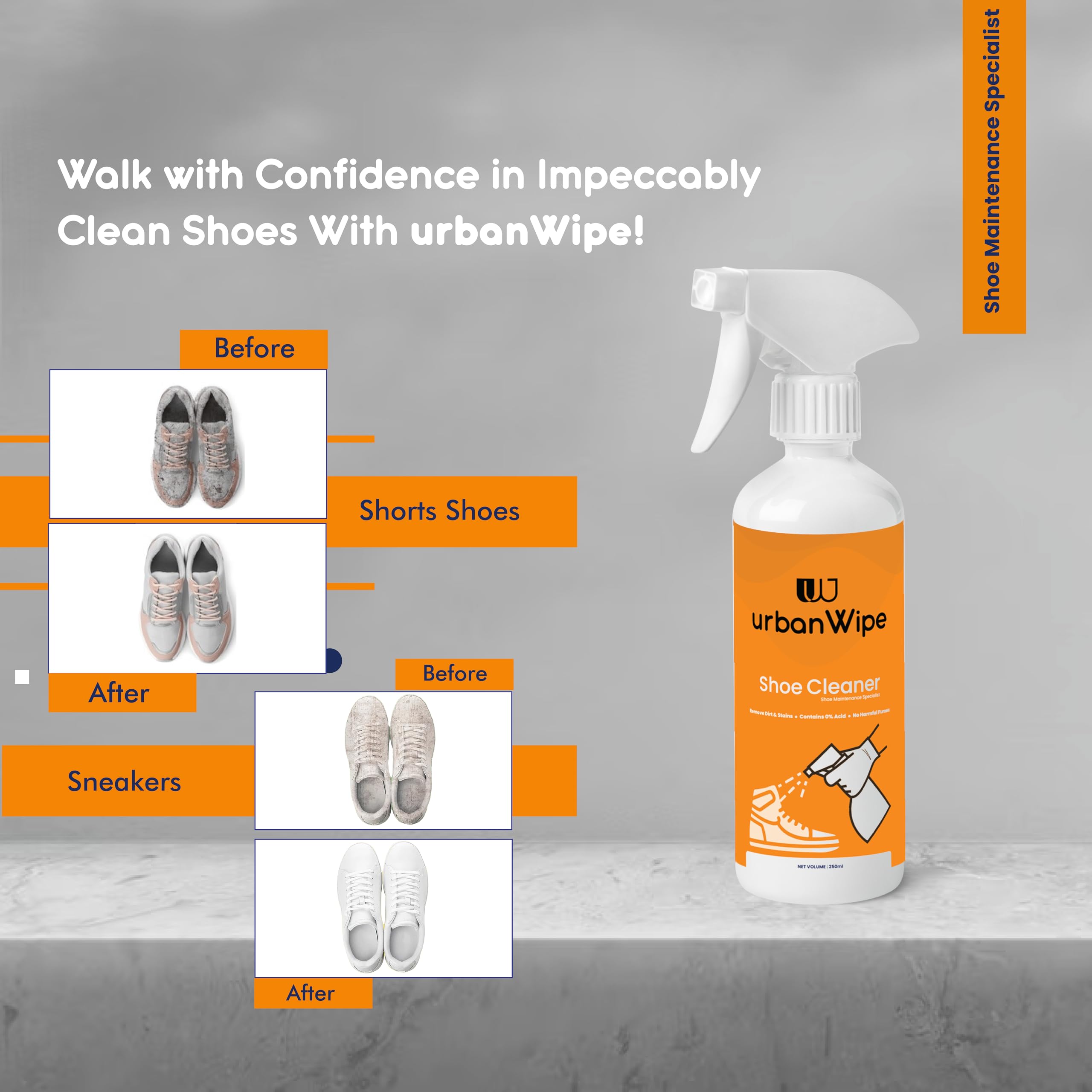 urbanWipe Eco-Friendly Sneakers & Sports Shoe Cleaner (500 ML) - Gentle Cleaning for Sneakers, Running Shoes & Athletic Footwear - Perfect for Gym, Sports & Everyday Use