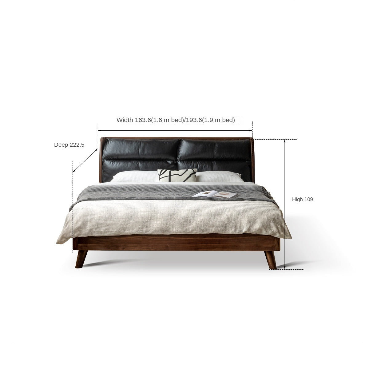 Premium Black Walnut Solid Wood Leather & Tech Fabric Bed Frame - Modern Platform Bed for Master Bedroom, Guest Room & Dormitory