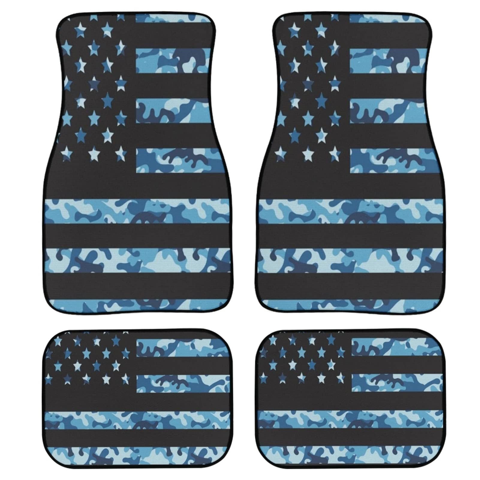 INSTANTARTS 4-Piece Car Floor Mats Set - Blue Camo American Flag Design, Non-Slip Rubber Backing for Front & Rear Seats | Keep Your Car Clean & Stylish | Perfect for Trucks, SUVs, and Sedans