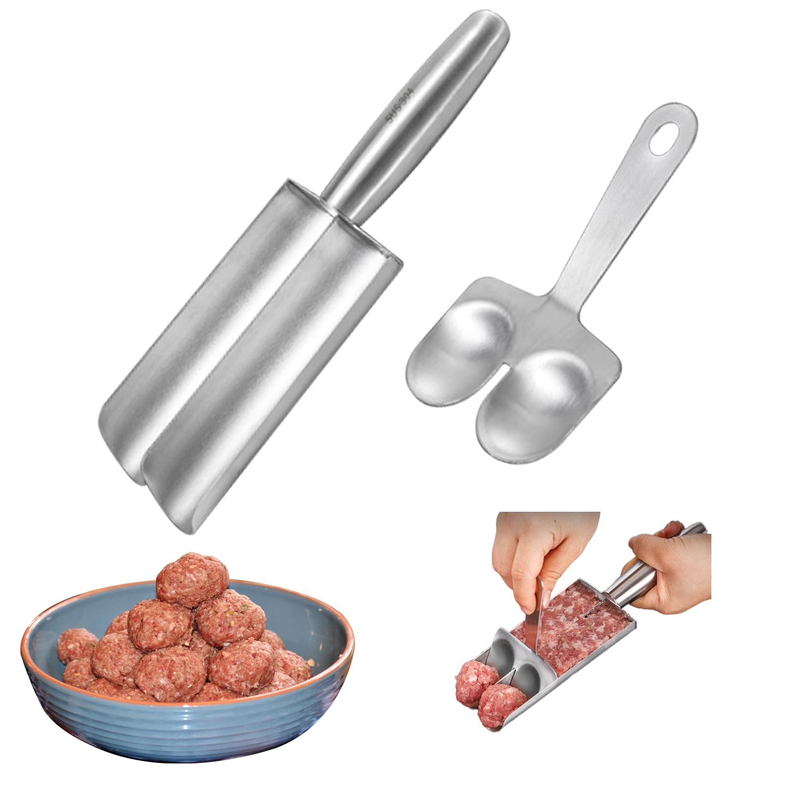 Premium Stainless Steel Meatball Maker Tool - Non-Stick Meat Ball Scoop with Cutting Spoon | Perfect for Homemade Italian Meatballs, Swedish Köttbullar & Asian Dumplings | Ideal for Home Cooking, Restaurants & Meal Prep