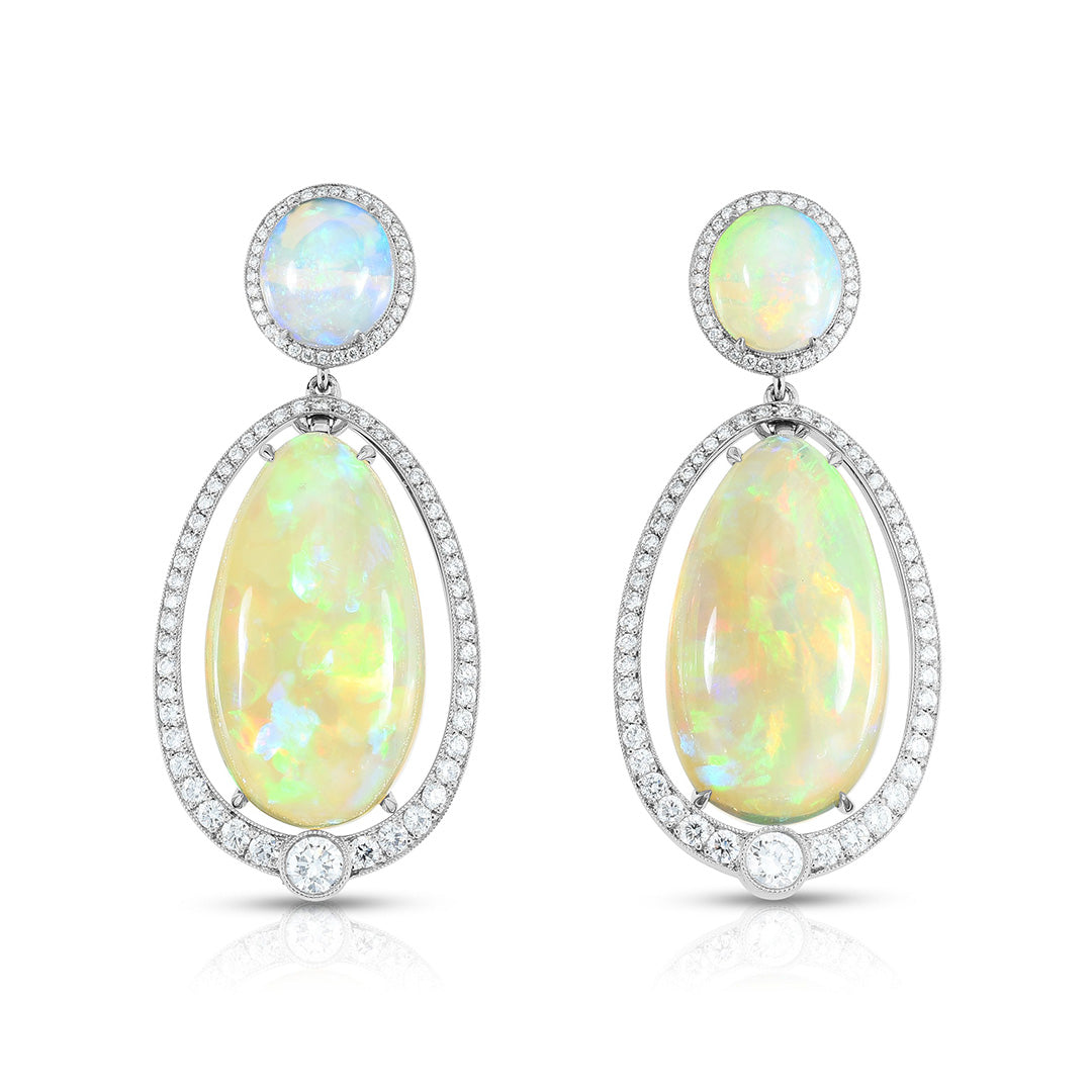 Exquisite Opal and Diamond Drop Earrings for Women – Elegant Dangle Jewelry for Weddings, Parties & Special Occasions