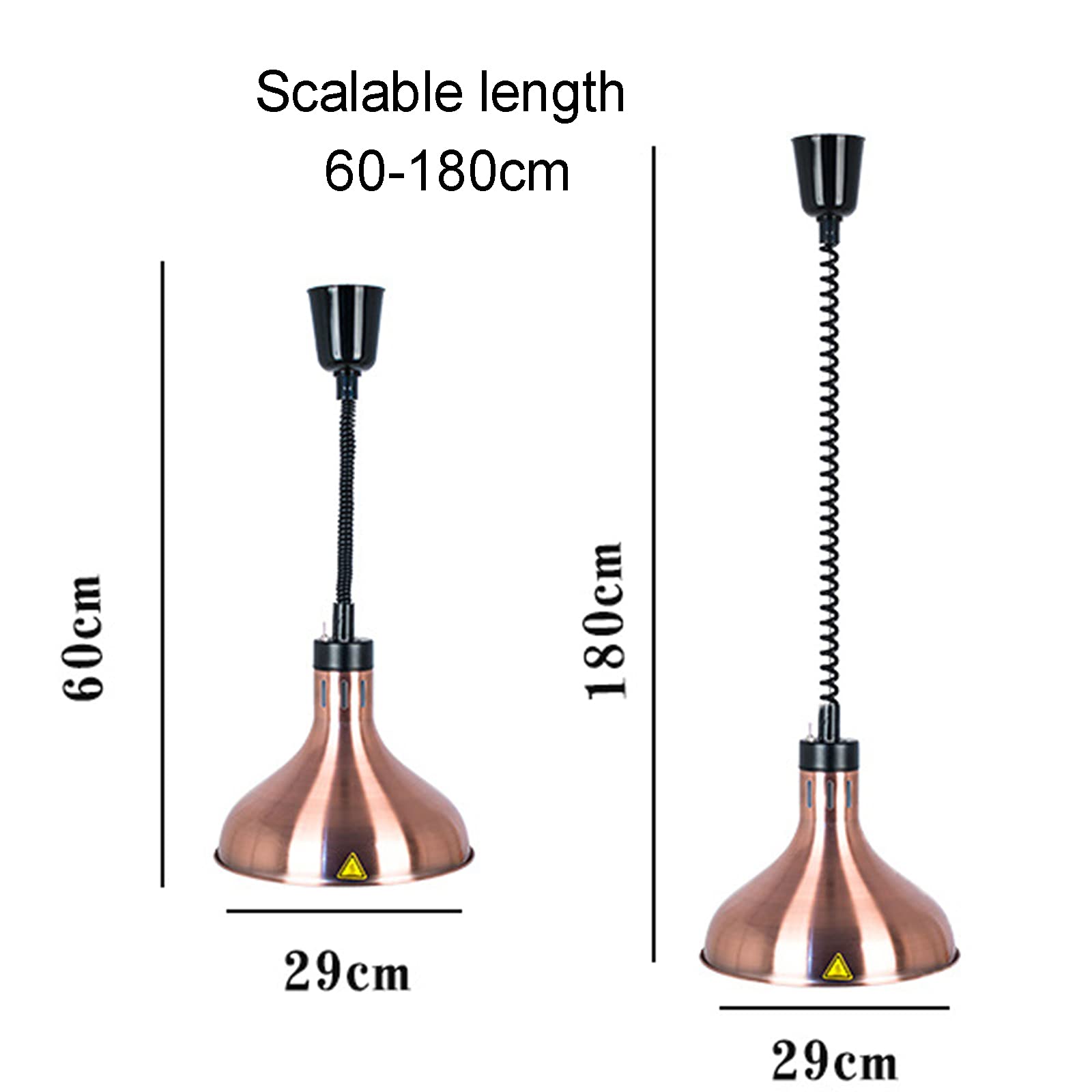 Adjustable & Retractable Food Heat Lamp Warmer with Explosion-Proof Bulb - Silver Hanging Buffet Lamp for Dining Tables & Food Service - Keep Meals Warm at Restaurants, Catering Events & Home Kitchens