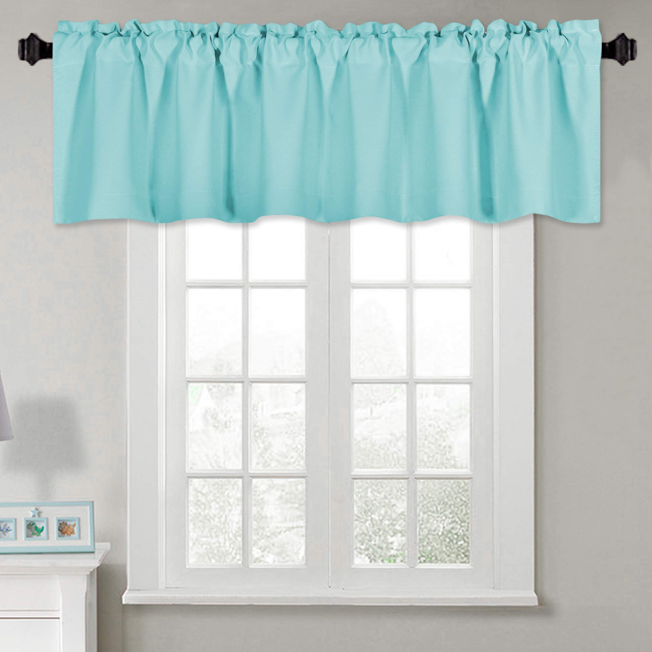 72 Inch Wide Blackout Window Valance with Rod Pocket - 16 Inch Length Kitchen Curtain Panel (72W x 16L, Aqua) for Bedroom, Living Room & Basement - Perfect for Light Control & Home Decor