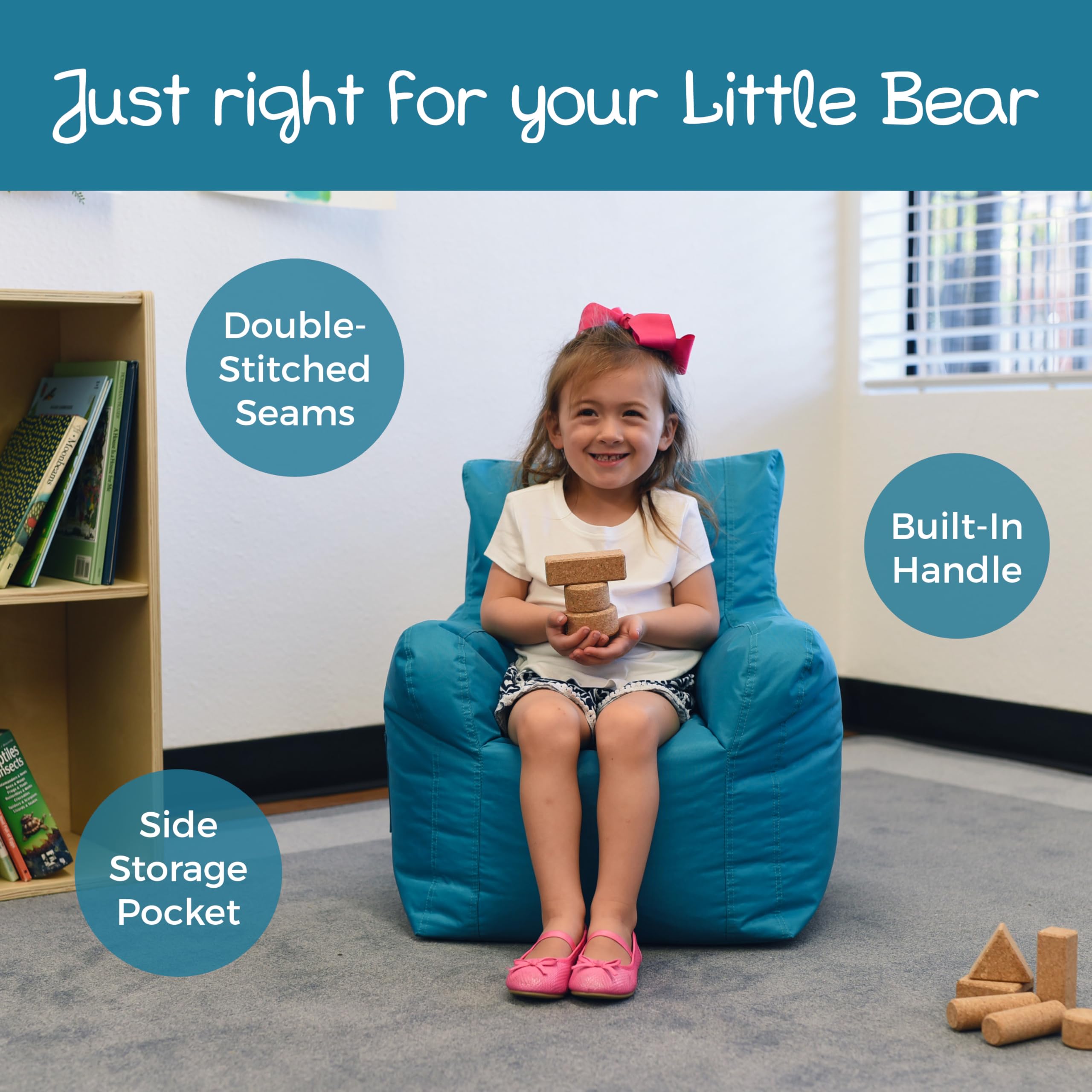 Factory Direct Partners 13303-AQ Cali Little Bear Sack Bean Bag Chair - 2-Pack Dirt-Resistant Coated Oxford Fabric Bean Bags in Aqua Blue - Perfect for Kids' Rooms, Playrooms, and Cozy Reading Nooks