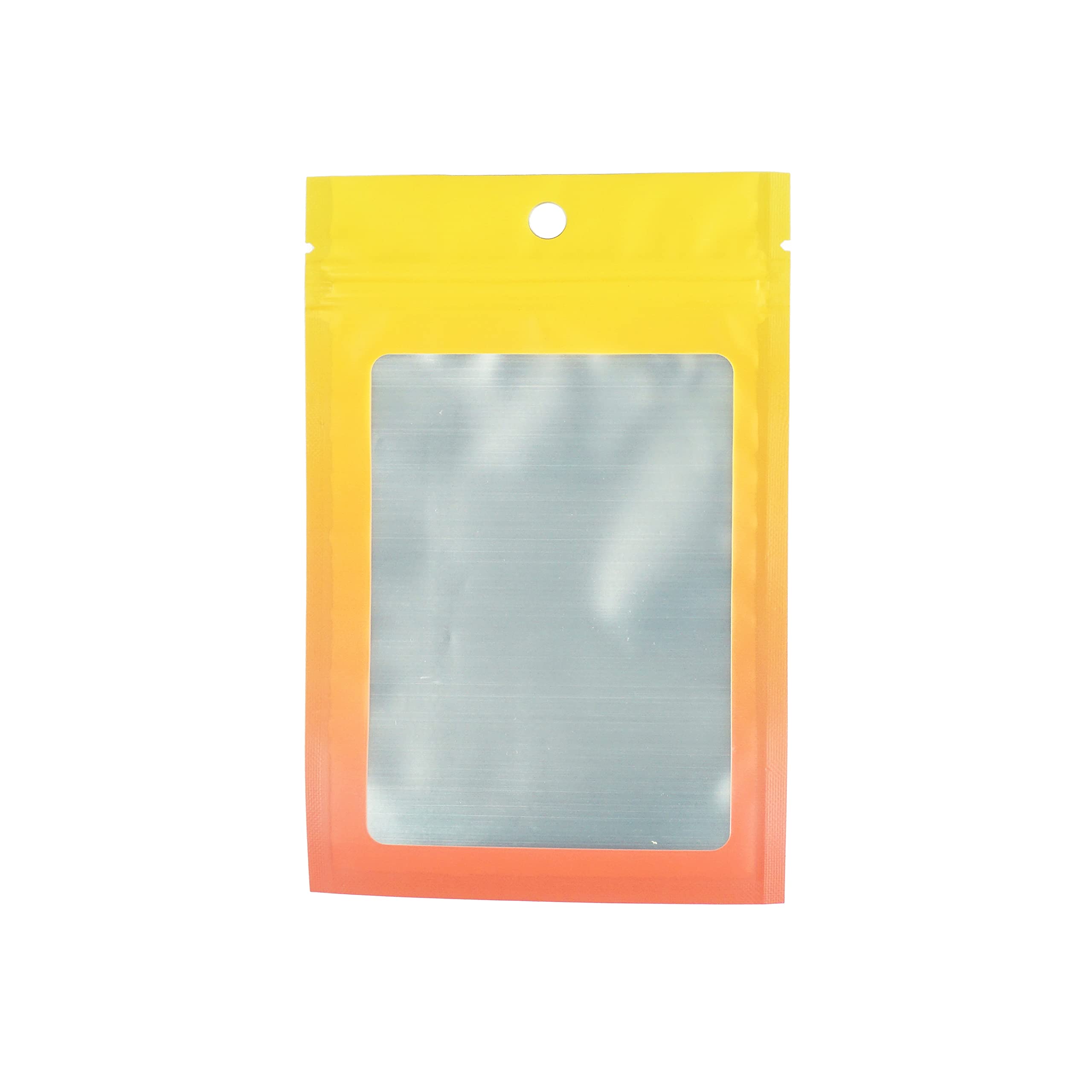 QQ Studio Cute Gradient Mylar Makeup Bags with Zipper Seal - 25 Pack Reusable Cosmetic Packaging for Lashes, Acrylic Nails (Window Design, Gradient Orange) - Perfect for Salon, Travel & Gift Packaging