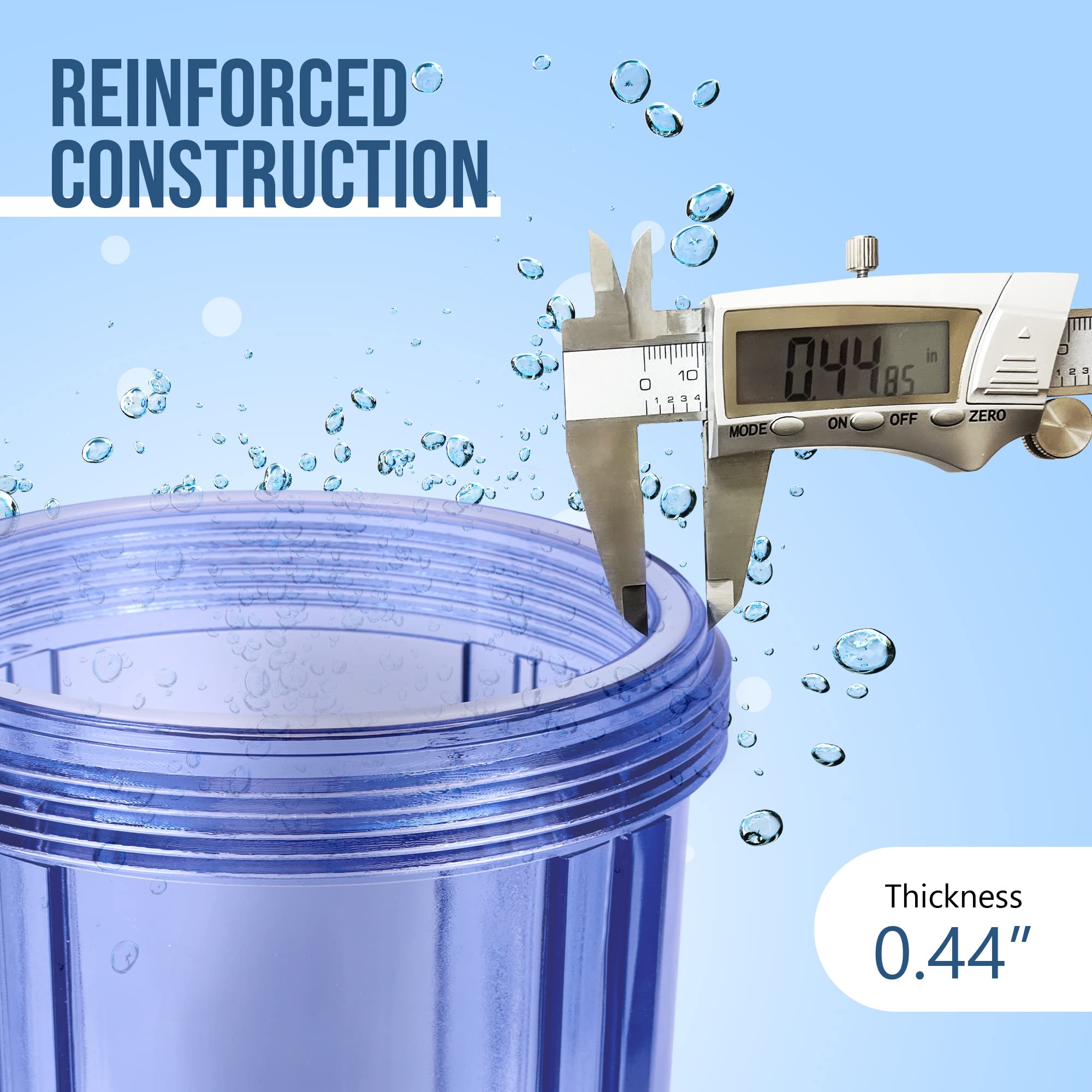 20x4.5” Whole House Water Filtration System - High Capacity Transparent Filter with Pressure Relief Button, 1” Brass Inlet/Outlet - Includes 3 Coconut Shell Activated Carbon Cartridges (1 Year Supply) - Perfect for Clean Water in Homes, Farms & RVs