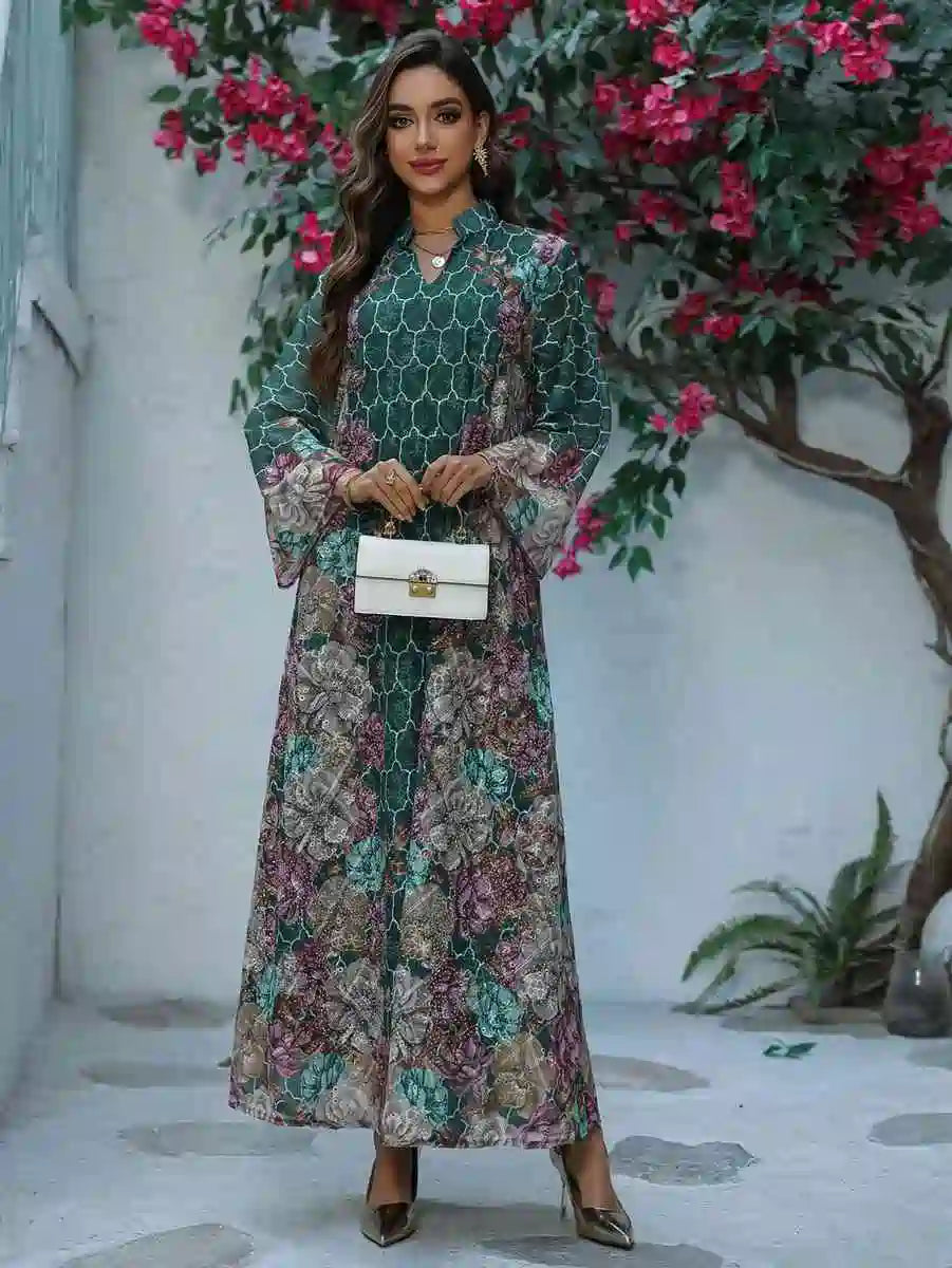 Elegant Eid Dress with Embroidery - Flowy Caftan Kaftan Dress #25449 for Women - Perfect for Eid Celebrations, Weddings & Special Occasions