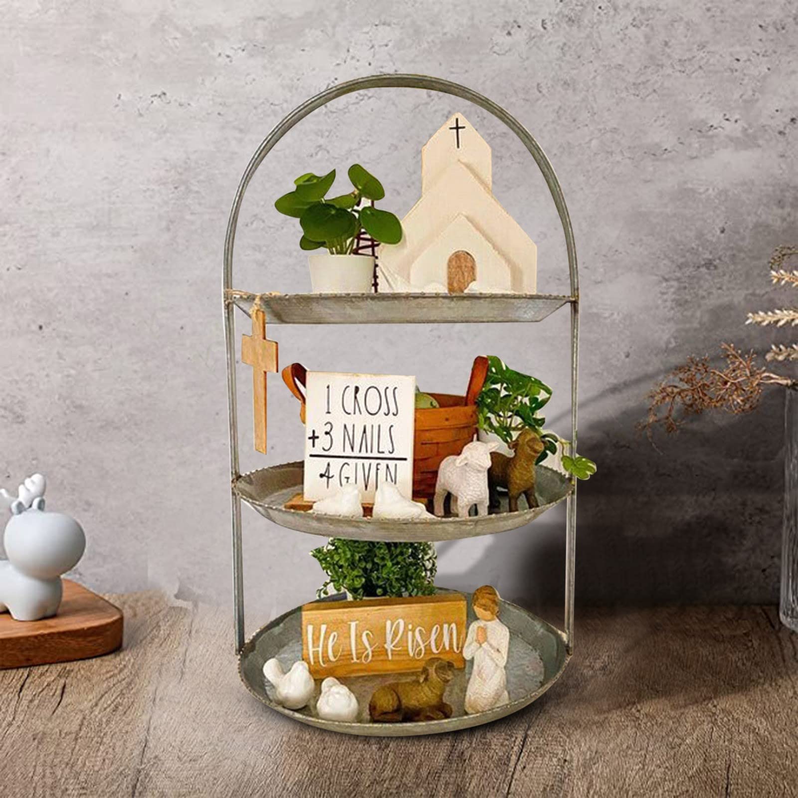3D Mini Wooden Bunny Signs Easter Tiered Tray Decor - Rustic Wooden Easter Decorations for Home, Office & Party - Perfect for Spring Centerpieces, Holiday Tablescapes & Farmhouse Style Decor