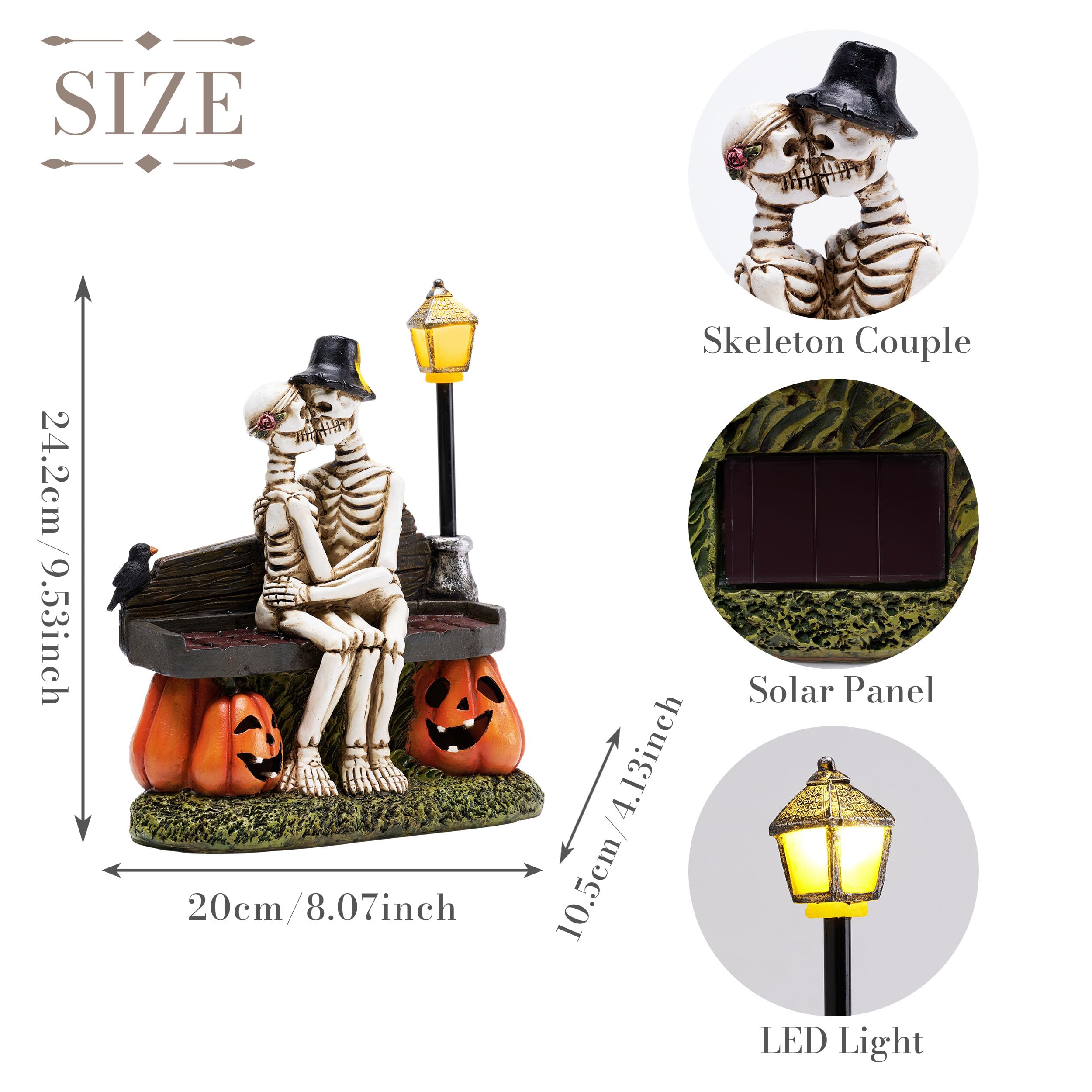 TERESA'S COLLECTIONS Love Never Dies Solar-Powered Garden Statue - Romantic Skeleton Couple on Pumpkin Chair Resin Figurine (9.5 Inch) for Outdoor Decor, Valentine's Day Gifts for Women - Perfect for Garden Pathways, Patio Decor & Anniversary Presents