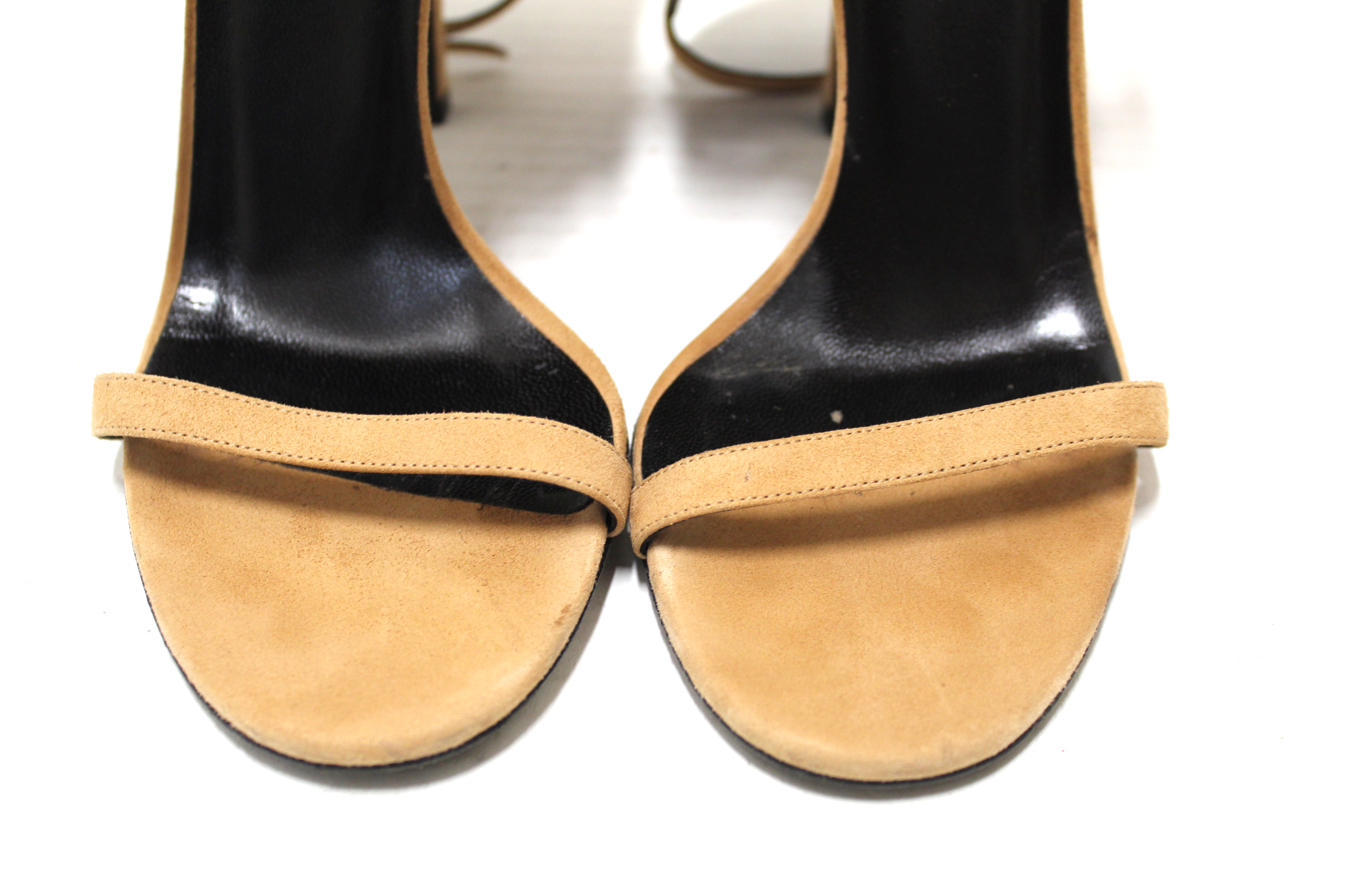 Authentic Gucci Beige Becky Suede Fringe High Heels with Camelia Detail - Women's Size 38 (US 8) - Perfect for Parties, Weddings & Evening Events