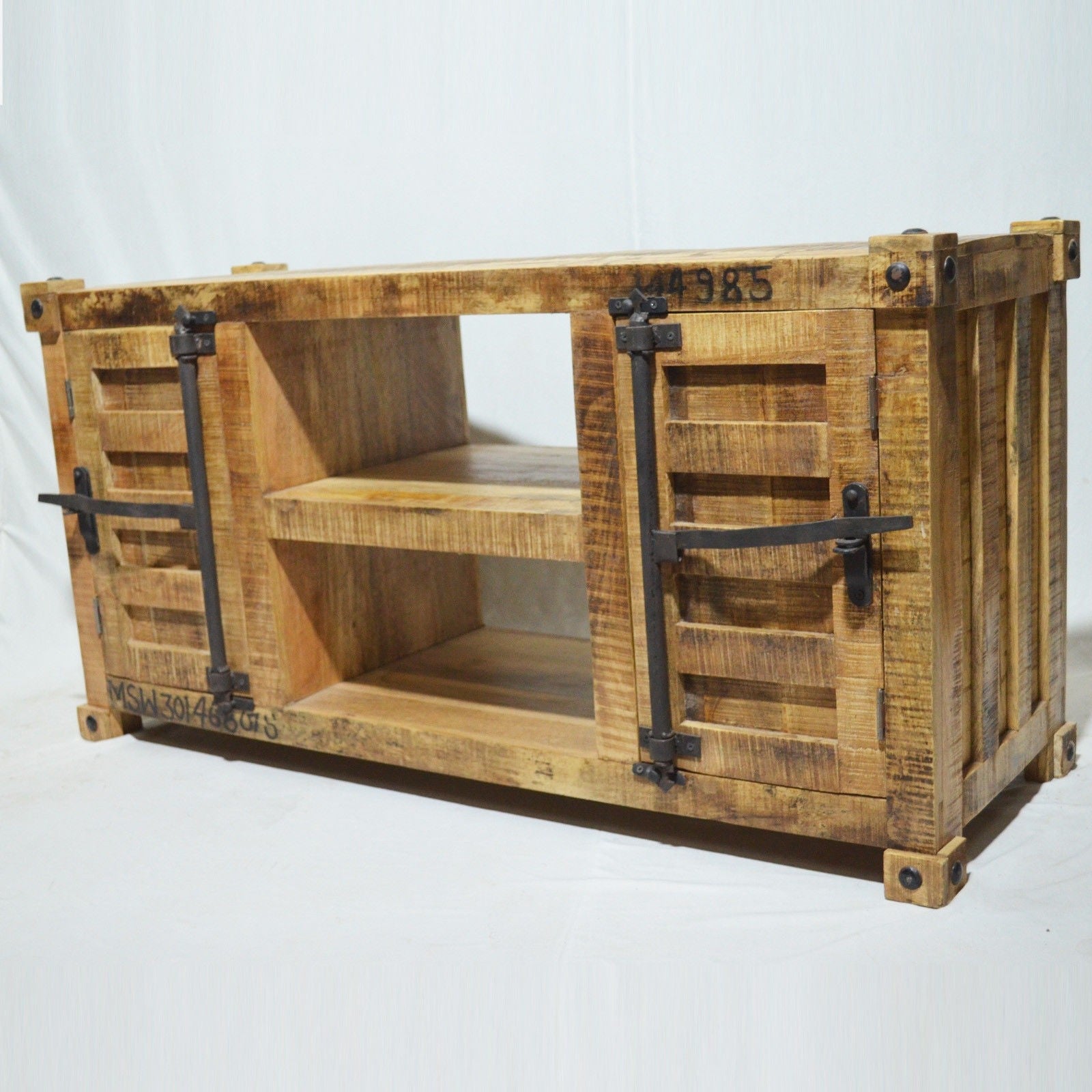 Solid Wood Industrial TV Stand with Plasma Stand - 150x40x50cm Rustic Entertainment Center for Living Room & Home Theater