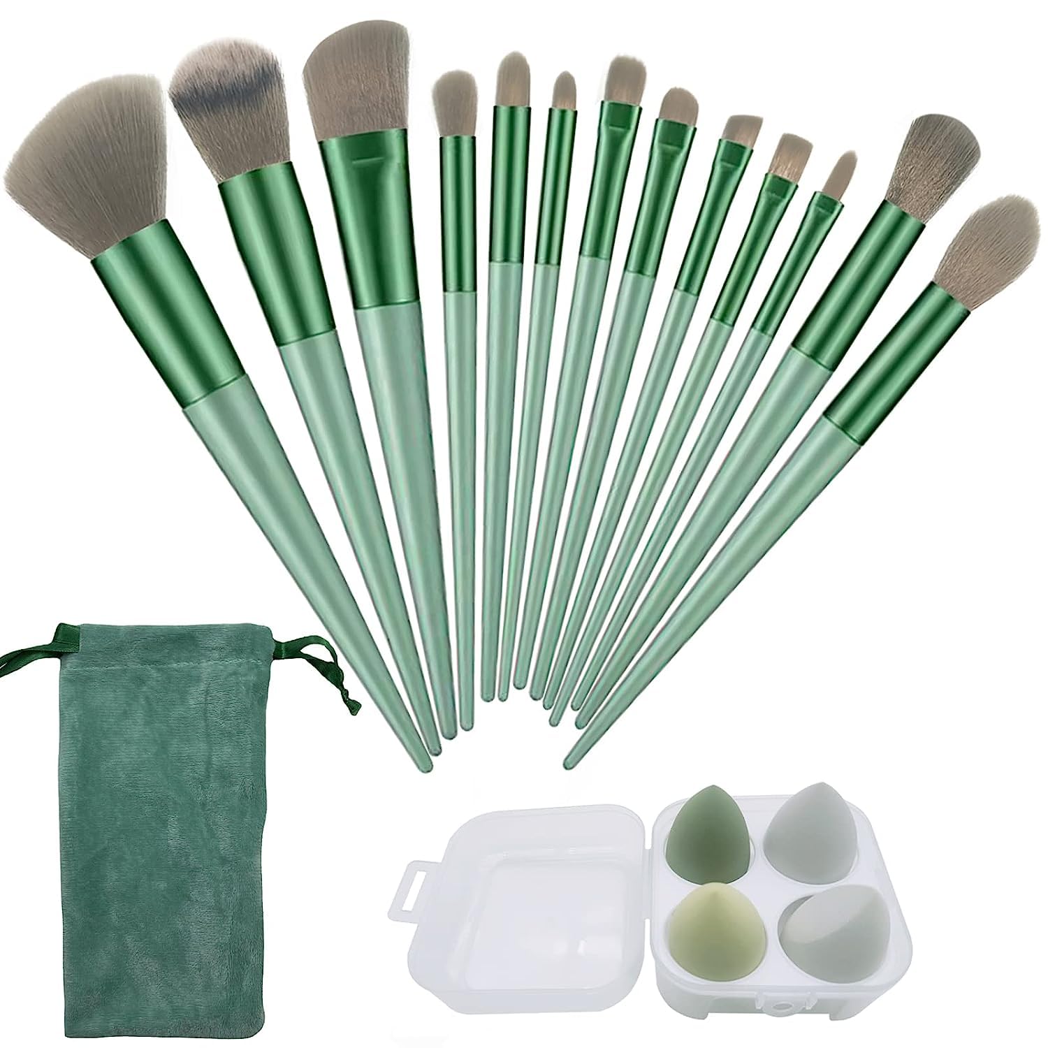 URBANMAC 13-Piece Professional Makeup Brush Set with Beauty Blender - Complete Eyeshadow Brush Kit Includes Premium Cloth Bag & 4 Boxed Foundation Sponges - Perfect for Makeup Artists, Beginners & Everyday Beauty Routine