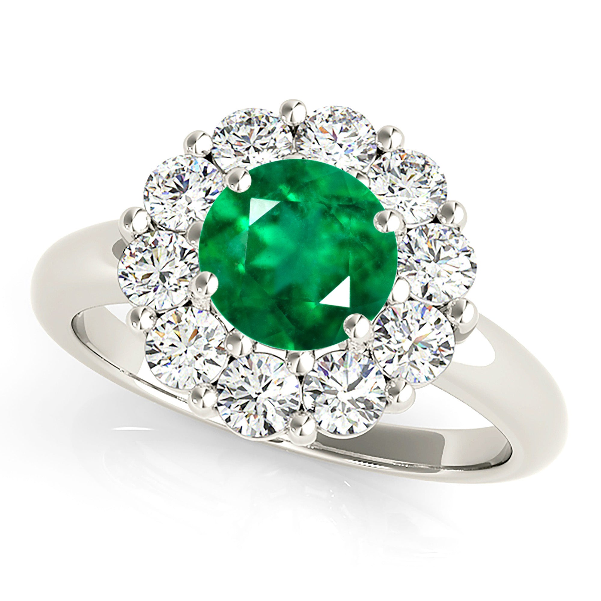 1.75 Carat Genuine Emerald Solitaire Halo Ring with Side Diamonds - Elegant Engagement & Wedding Jewelry for Women