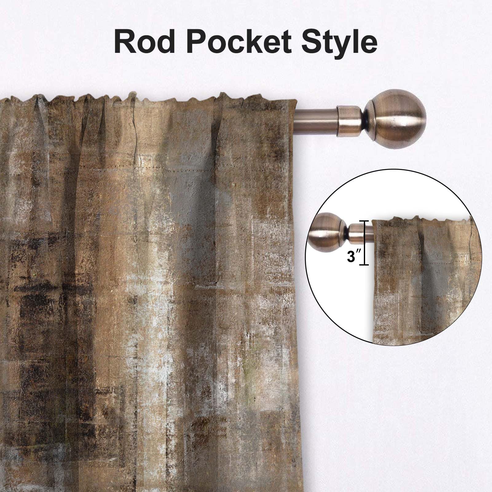 MCALK 3-Piece Brown Kitchen Curtain Set with Grey Abstract Valances - 36