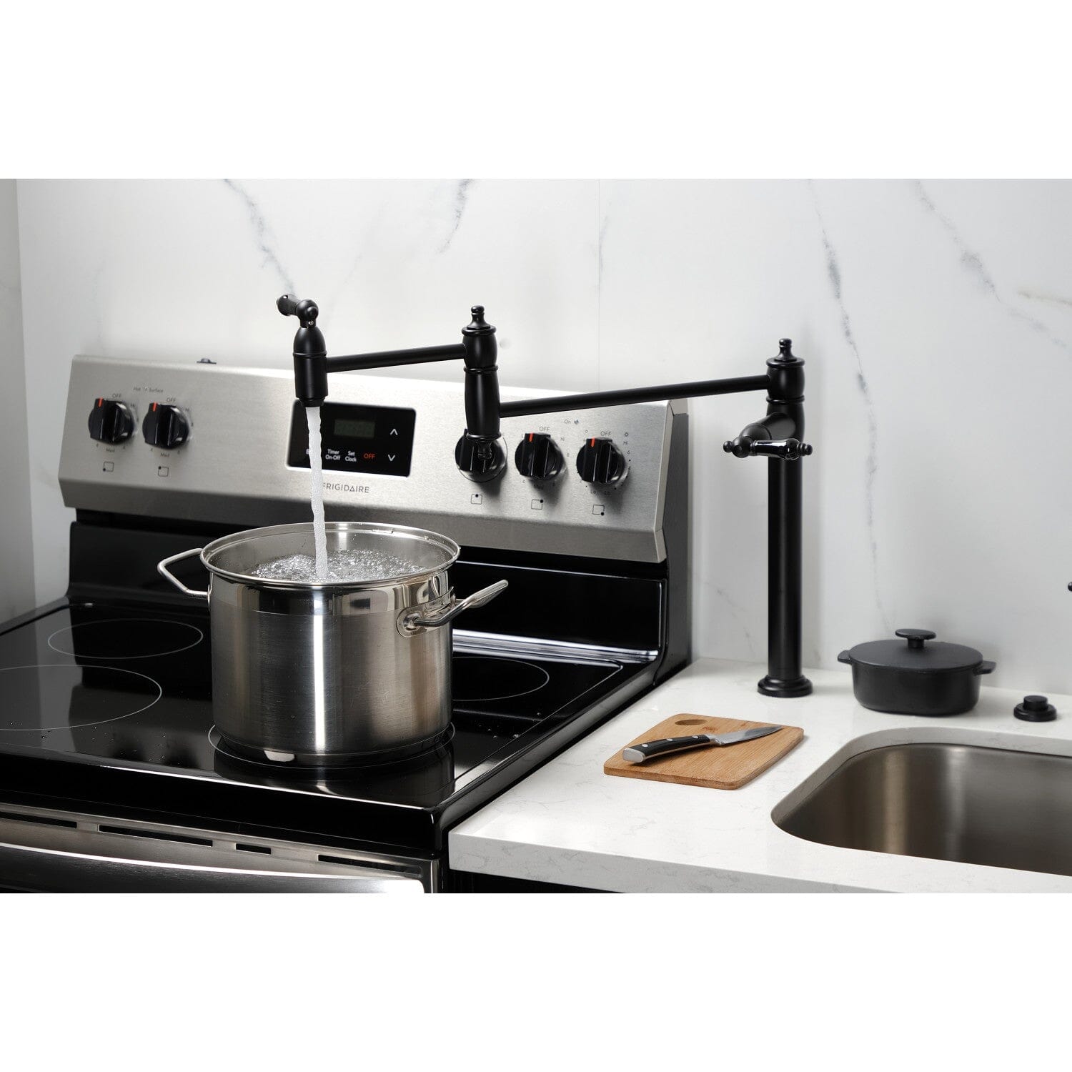 Duchess Two-Handle 1-Hole Deck Mount Pot Filler Faucet - Stainless Steel Kitchen Faucet for Filling Pots & Pans - Perfect for Home Chefs & Cooking Enthusiasts