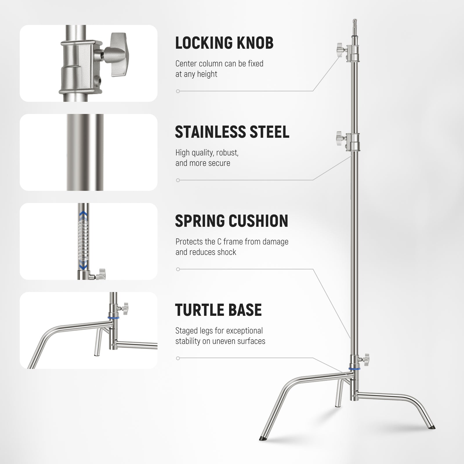 NEEWER SC320Q 320cm Heavy Duty Stainless Steel C Stand with Boom Arm for Photography, Video Lighting & Studio Equipment Support