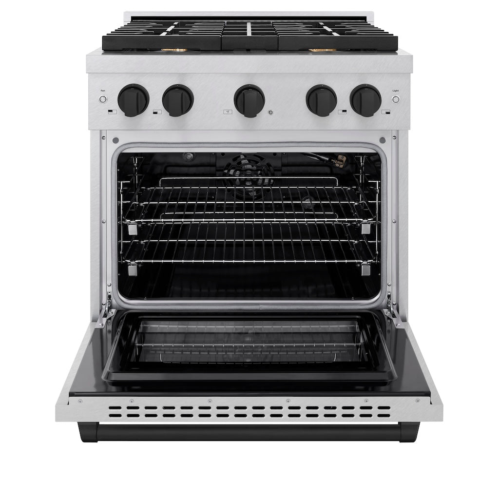 ZLINE Autograph Edition 30-inch 4.2 cu. ft. Gas Range with 4 Burner Cooktop & Convection Oven - Satin Stainless Steel with Matte Black Accents (SGRSZ 30 MB) - Perfect for Modern Kitchens, Home Chefs & Professional Cooking