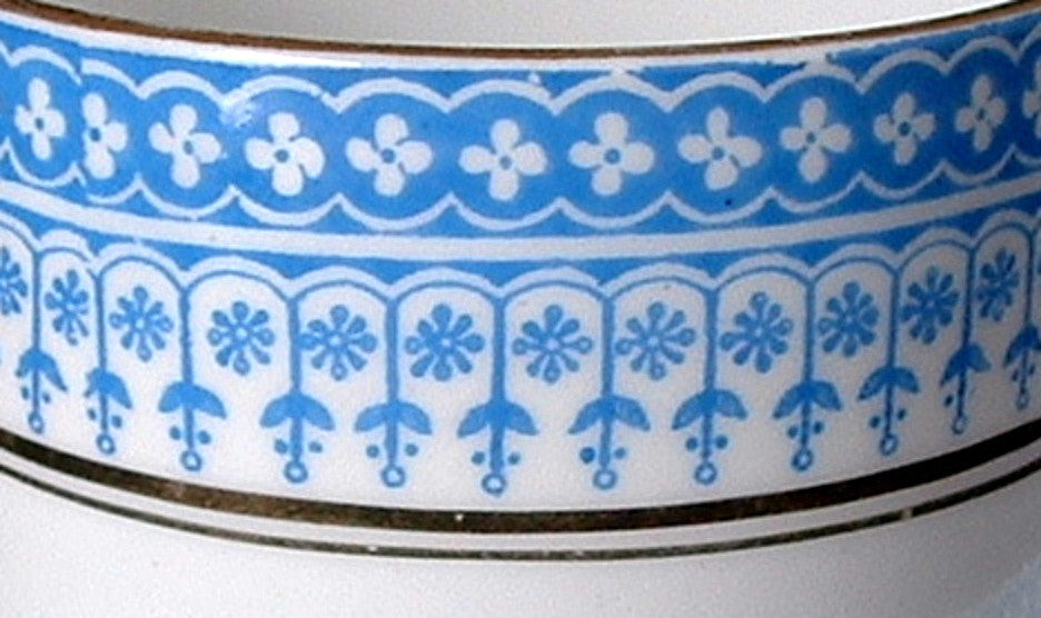 Royal Stafford Blue & White Victorian Tea Cup and Saucer Set - Glencoe Scottish Arts & Crafts 1870s Antique Porcelain for Afternoon Tea & Collecting
