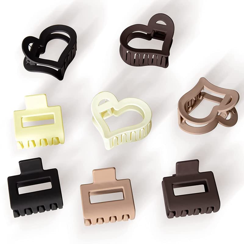 FAMEZA 8-Piece Small Hair Claw Clips Set for Women & Girls - Mini Hair Clips with Strong Hold, Matte Finish (2 Styles) - Perfect for Thin & Thick Hair - Great for School, Work, Gym & Everyday Styling