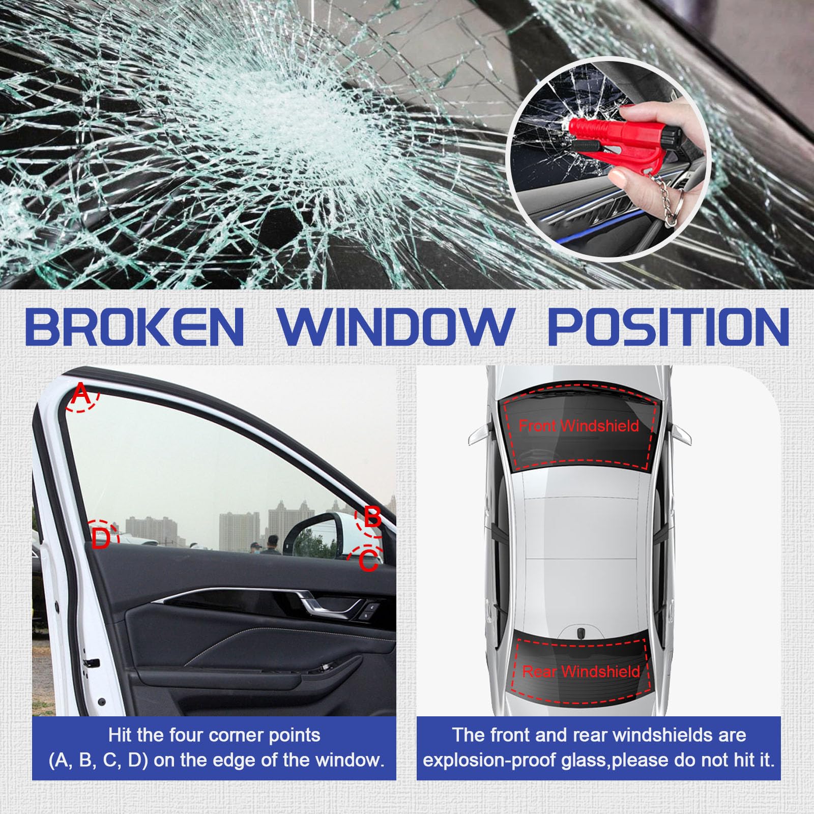 8-Piece Emergency Car Escape Tool Kit - 3-in-1 Window Breaker & Seatbelt Cutter - Automotive Safety Glass Hammer for Vehicle Accidents - Perfect for Roadside Emergencies & Disaster Preparedness