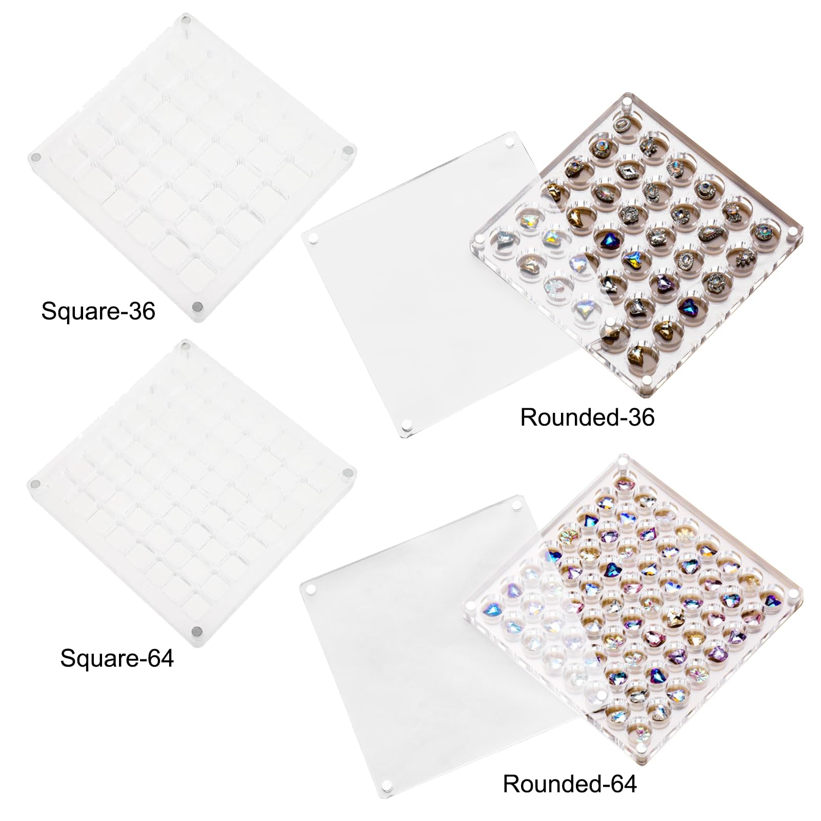 Acrylic Magnetic Seashell Display Box - 64 Grid Round Organizer for Beach Treasures, Gems, Jewelry & Crafts | Decorative Storage for Shells, Starfish & Small Trinkets | Perfect for Beach House Decor, Craft Room Organization & Gift Packaging