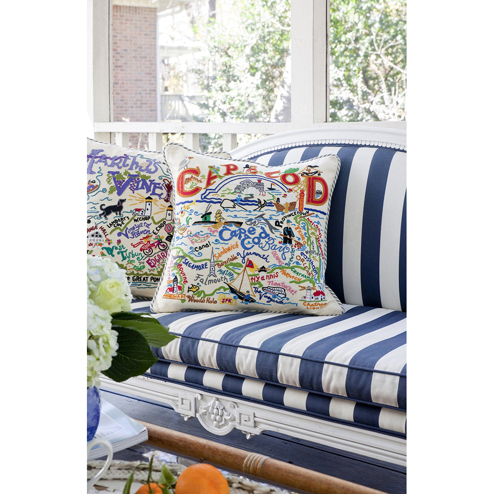 Hand Embroidered Cape Cod Pillow Cover - Coastal Home Decor for Living Room, Bedroom & Porch