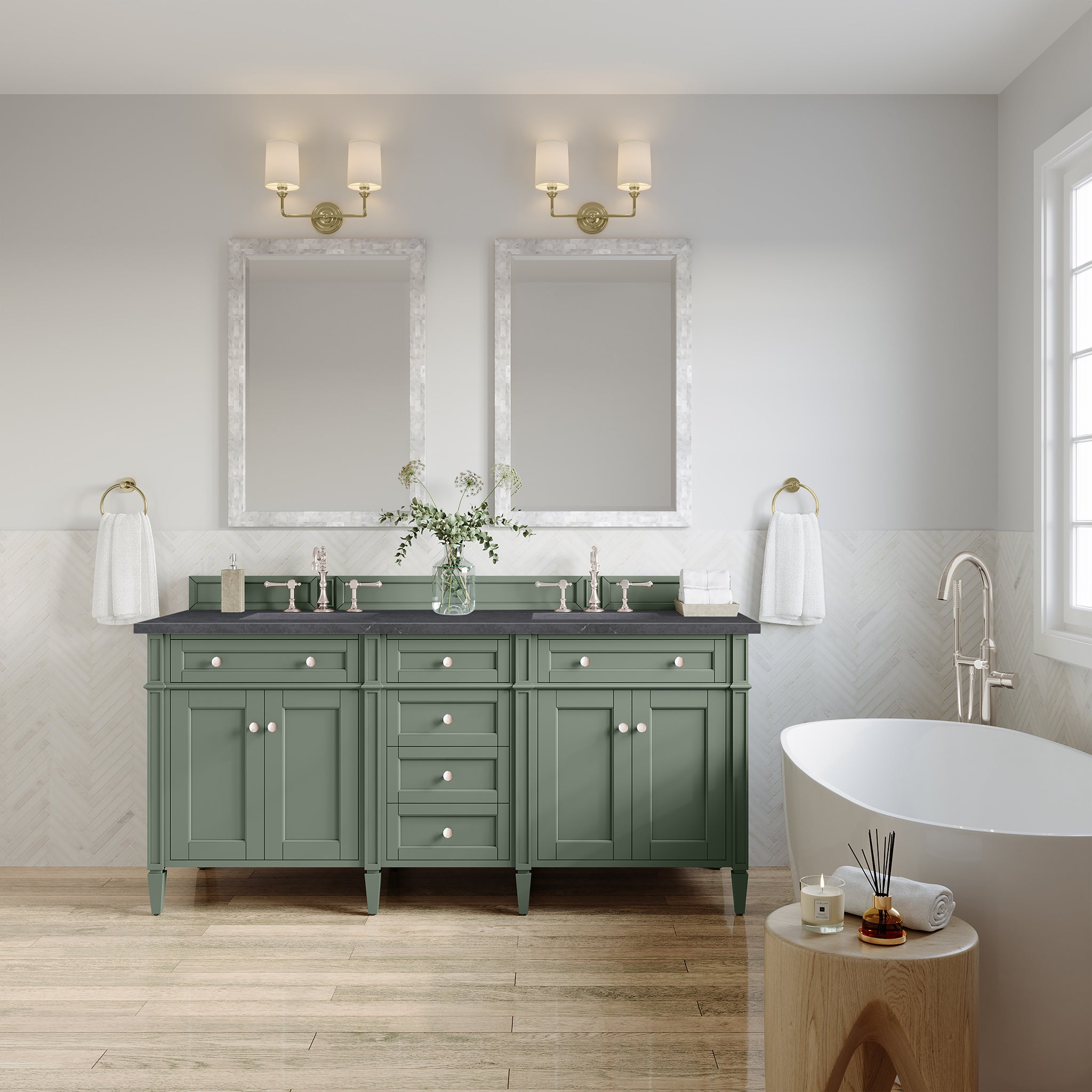 Brittany 72-Inch Double Vanity with Smokey Celadon Finish & 3CM Charcoal Soapstone Top - Perfect for Master Bathroom Renovation and Modern Home Decor