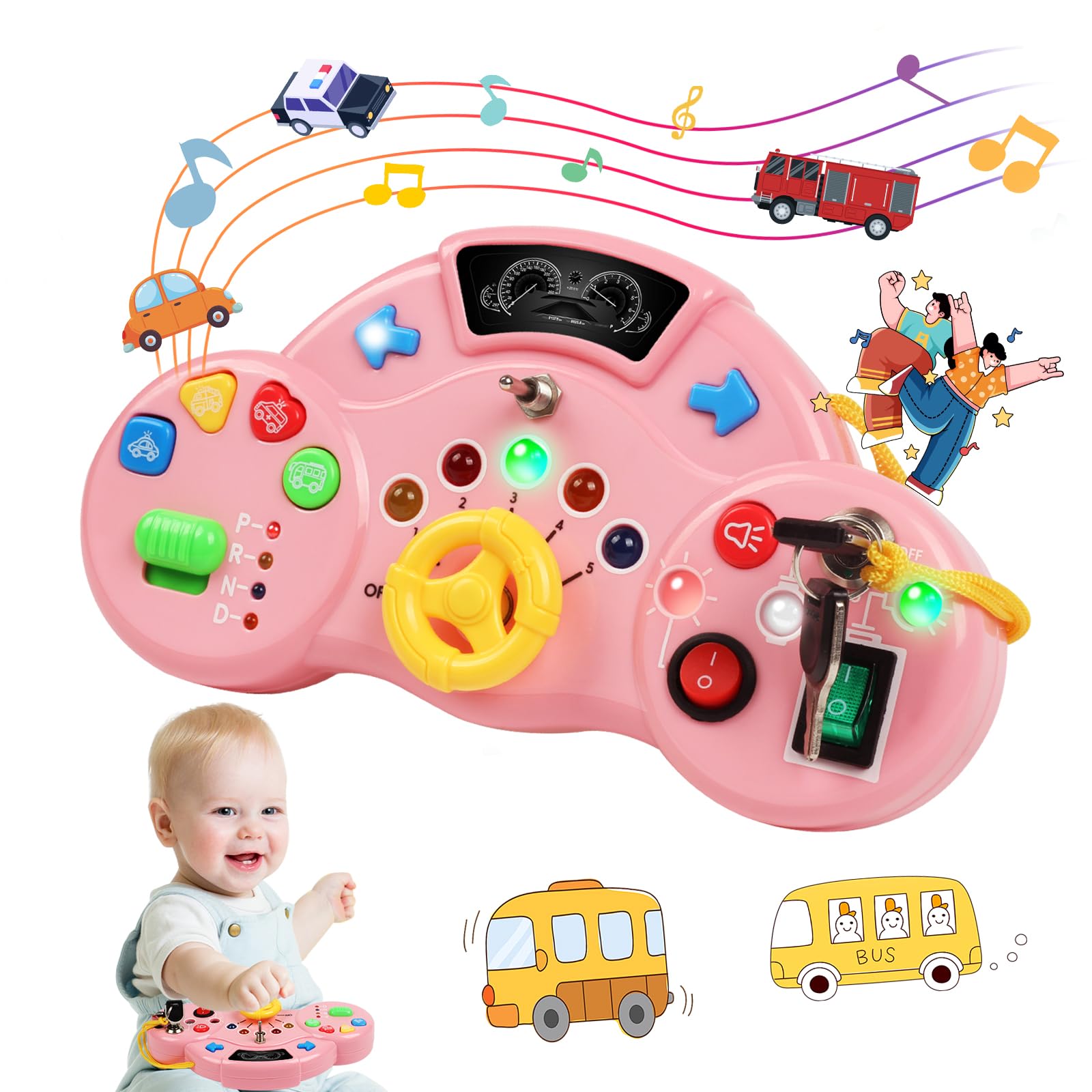 Montessori Busy Board for Toddlers 1-3 Years Old - Educational Sensory Toy with LED Lights & Music for Boys & Girls - Travel Learning Activity Toy - Perfect Birthday Gift for 2-4 Year Olds - Great for Airplane, Car Rides & Home Playtime
