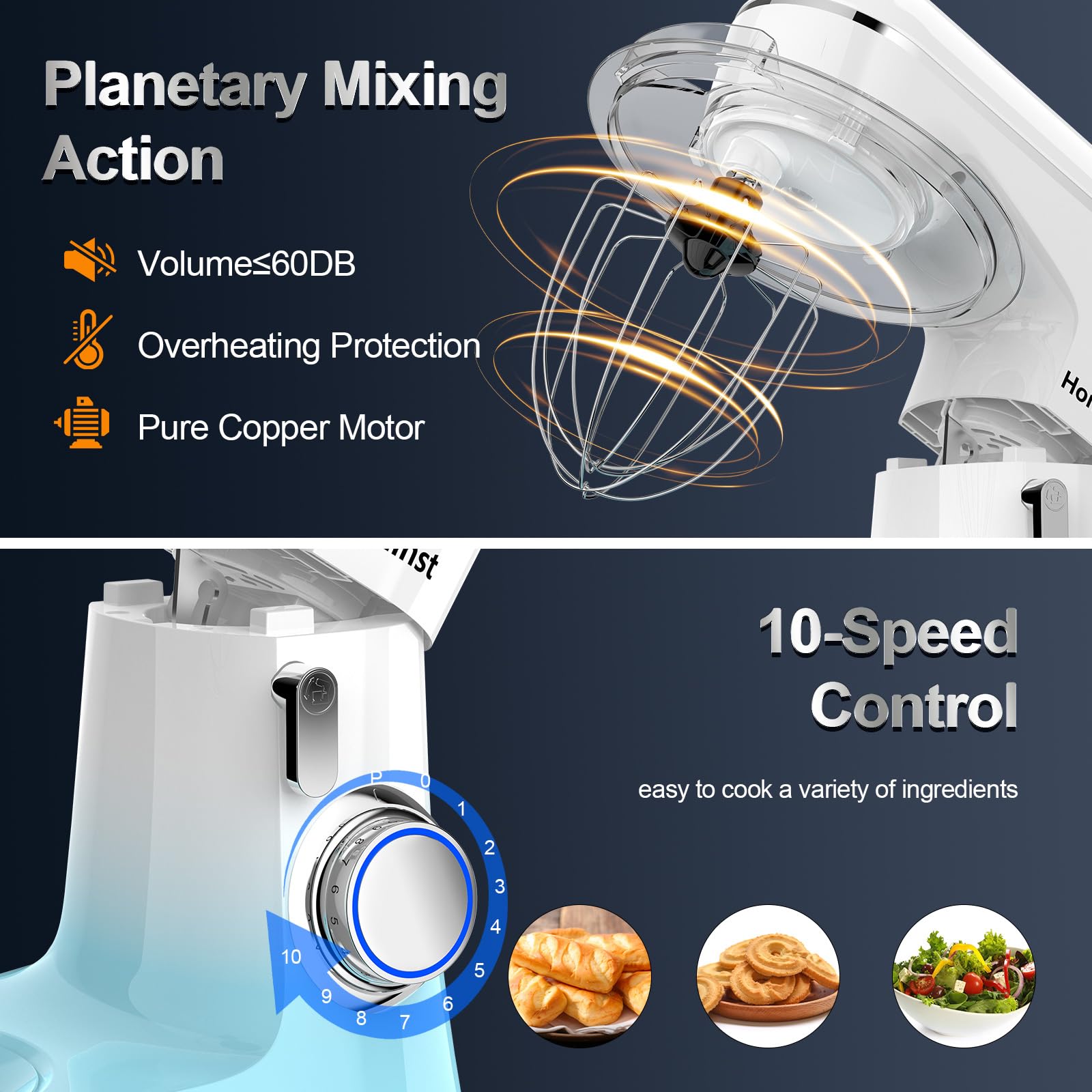 6.5QT 10-Speed Tilt-Head Electric Stand Mixer with Bowl, Dough Hook, Whisk & Beater - Professional Kitchen Mixer for Baking Cakes, Cookies & Bread - Perfect for Home Bakers & Cooking Enthusiasts (Gradient Blue) | Ideal for Holiday Baking, Birthday Cakes & Family Meal Prep
