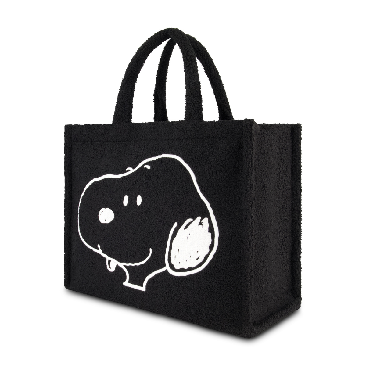 Snoopy Black Tote Bag with Trolley Strap - Peanuts Cartoon Character Large Shopping Bag for Women, Travel, Grocery & Work Commute