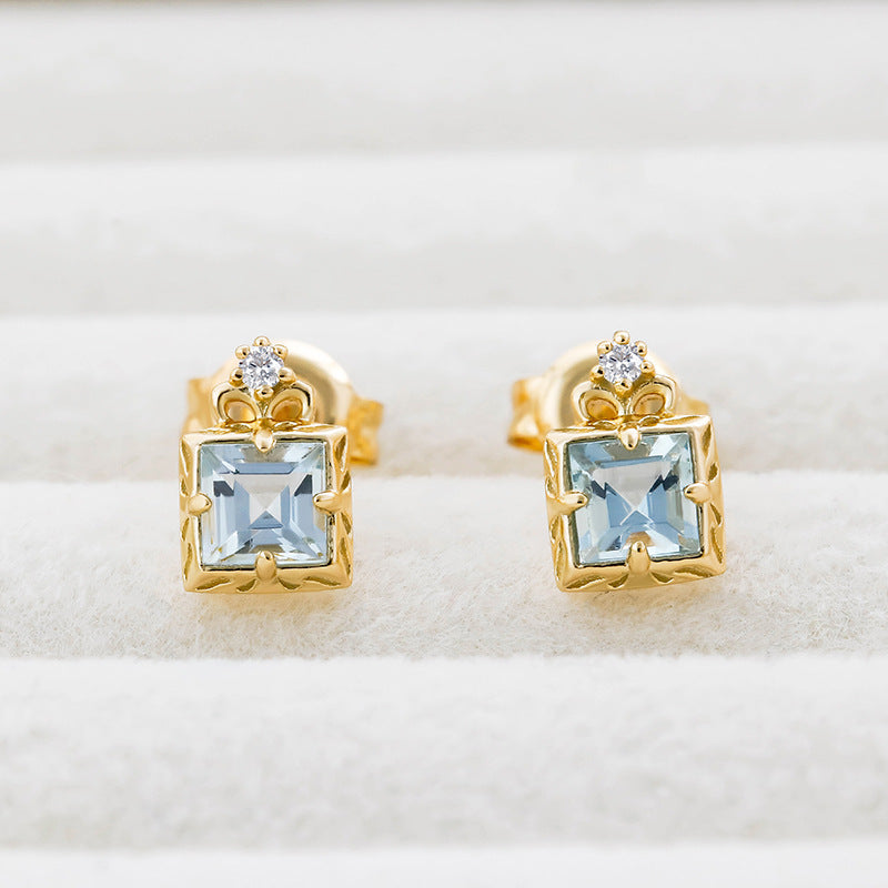 Natural Aquamarine Square Stud Earrings for Women | Sterling Silver 925 Hypoallergenic Jewelry | Elegant Gift for Birthday, Anniversary & Wedding | Perfect for Daily Wear, Office & Special Occasions