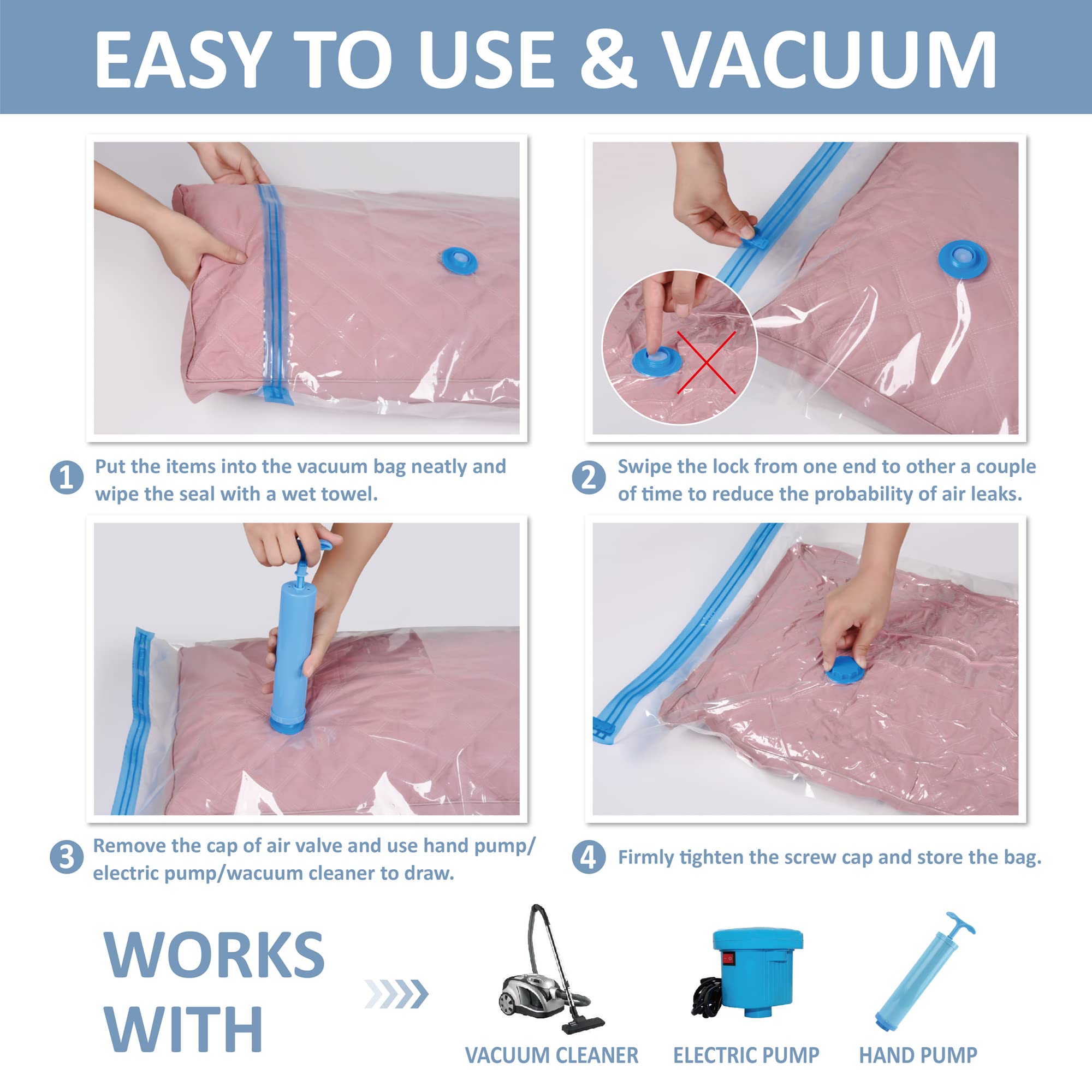 15 Space Saver Vacuum Storage Bags - Jumbo, Large, Medium, Small Sizes - Airtight Vacuum Seal Bags for Clothes, Bedding, Comforters & Home Organization | Perfect for Seasonal Storage, Travel & Space Saving