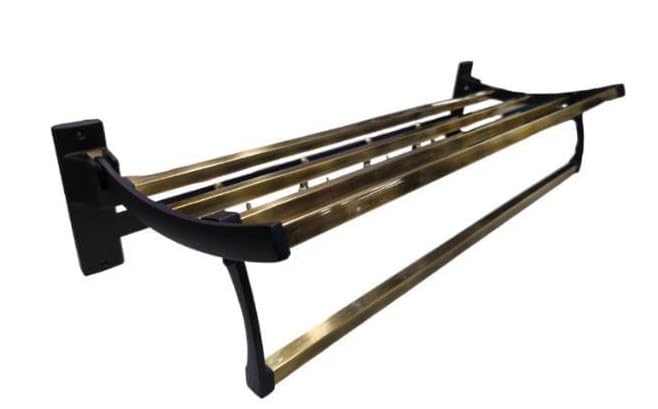 Royal Bath Premium Aluminum Folding Towel Rack - Space-Saving Bathroom Organizer with Black & Gold Finish | Perfect for Small Bathrooms, Apartments & Dorm Rooms