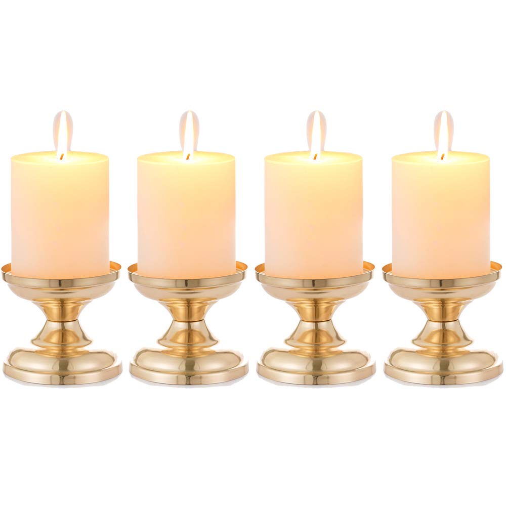 4 Pcs Gold Metal Pillar Candle Holders - Elegant 3