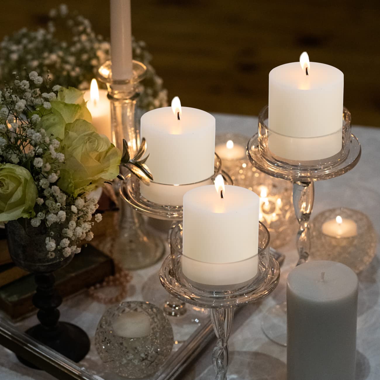 3×3 Inch White Unscented Pillar Candles Set of 3 - Hand-Poured Smokeless Cotton Wick for 90 Hours Burning - Perfect for Weddings, Home Decor, Restaurants, Spa & Church Ceremonies - Elegant Centerpiece for Romantic Dinners & Relaxing Ambiance