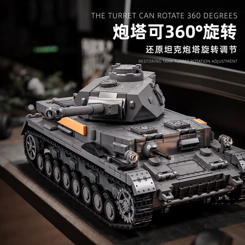 1:12 Scale 1419pcs 12GO 97003 PZ KPFW.IV AUSF.F2 German WWII Tank Model Building Kit - Perfect for Military Enthusiasts & Collectors