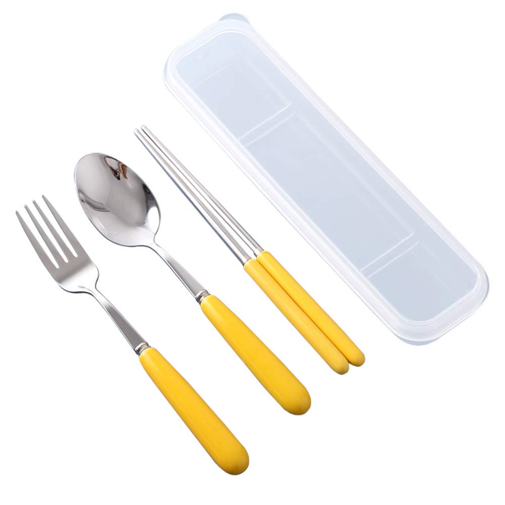 Premium Stainless Steel Chopsticks & Spoon Set with Cutlery Box - Portable 3-Piece Lunch Utensil Kit for Students & Kids - Perfect for School Lunches, Picnics, and Travel Dining