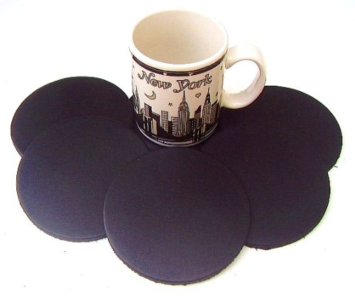 Premium 6-Piece Round Leather Coasters Set - Black - Perfect for Home, Office, and Bar Use