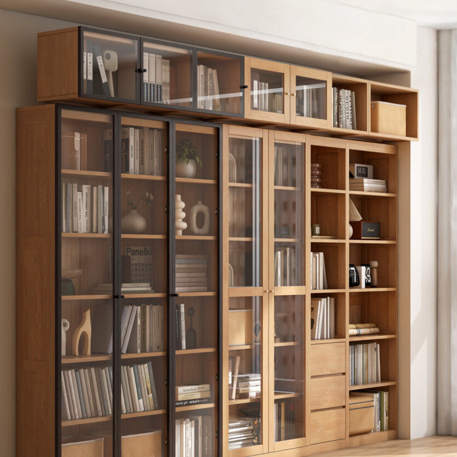 Solid Oak Wood Cabinet with Bookcase - Stylish Storage for Home Office, Living Room & Bedroom