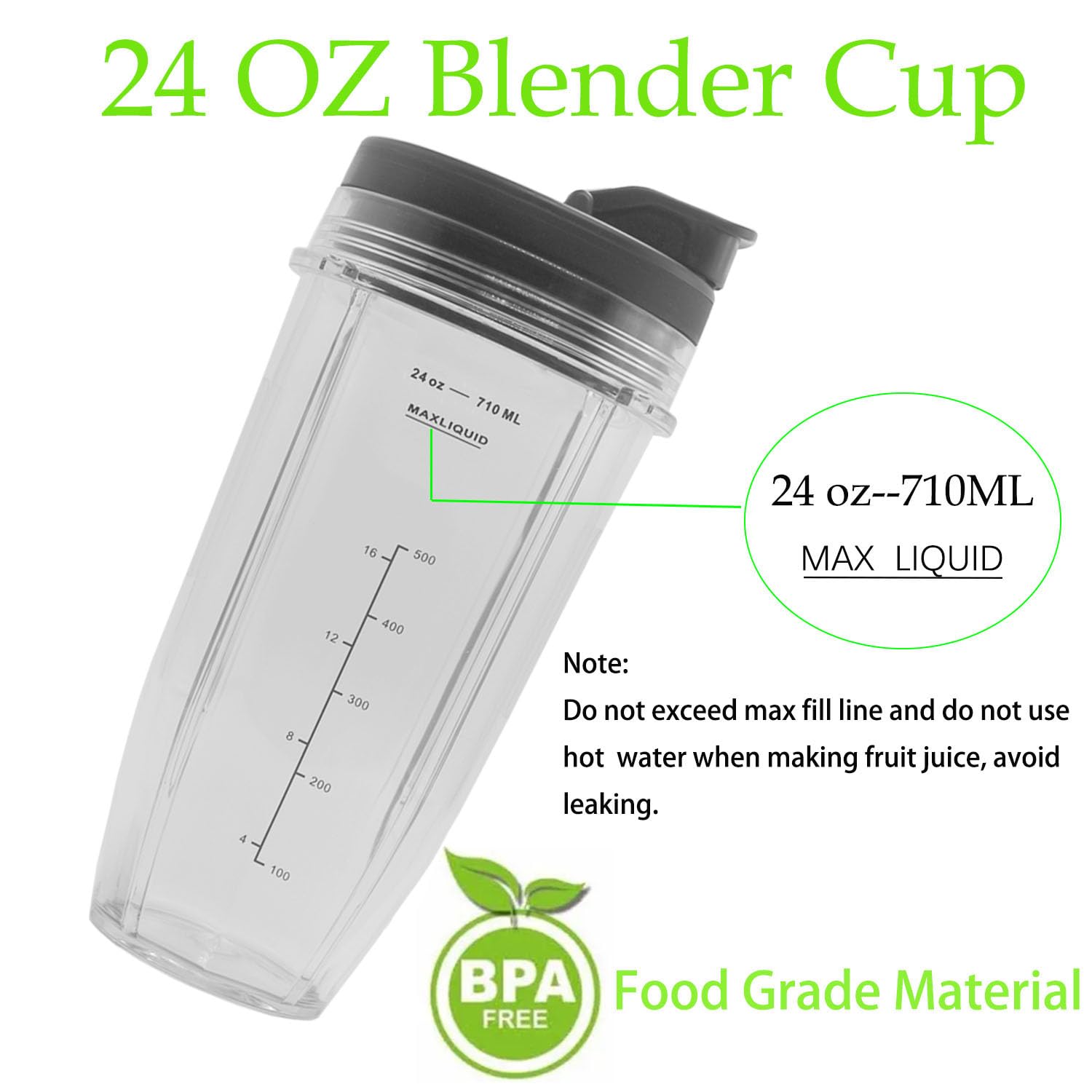 24oz Ninja Blender Replacement Cups with Lids for BN/SS/BL Series - Perfect for Smoothies & Protein Shakes