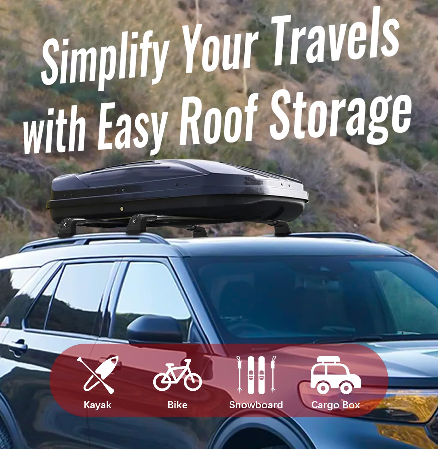 2020-2024 Ford Explorer Car Roof Rack Cross Bars - Aluminum Lockable Cargo Carrier for Kayak, Canoe, Bike & Snowboard | Perfect for Road Trips & Outdoor Adventures